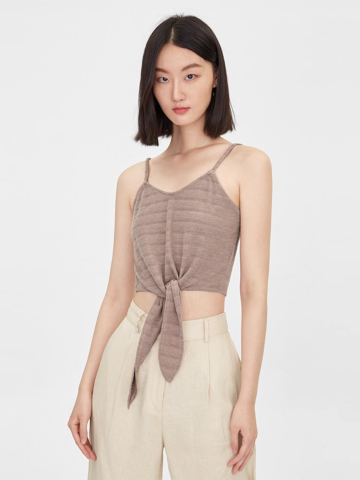 Crop Front Knot Cami - Brown