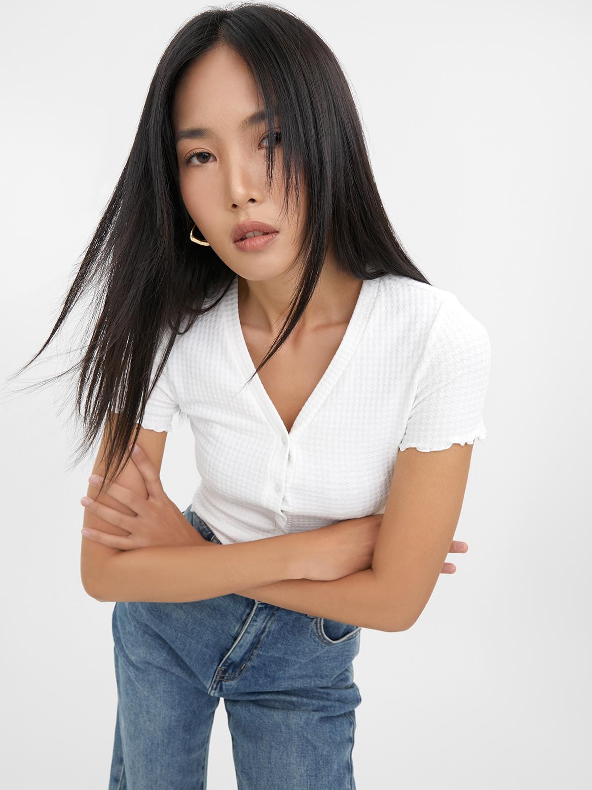 Frilled Hem Short Sleeve Top - White