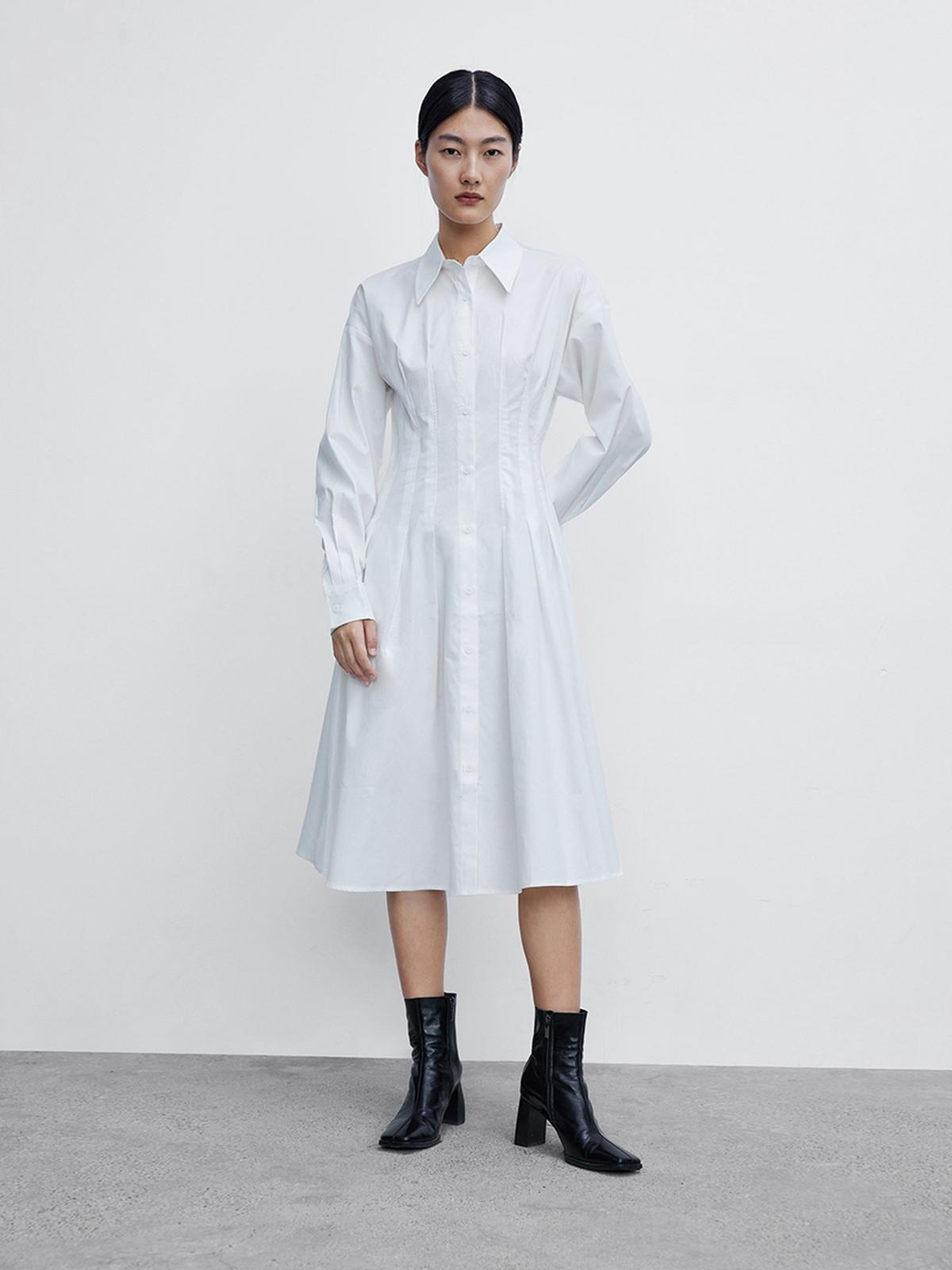 Long Sleeve Shirt Dress - White