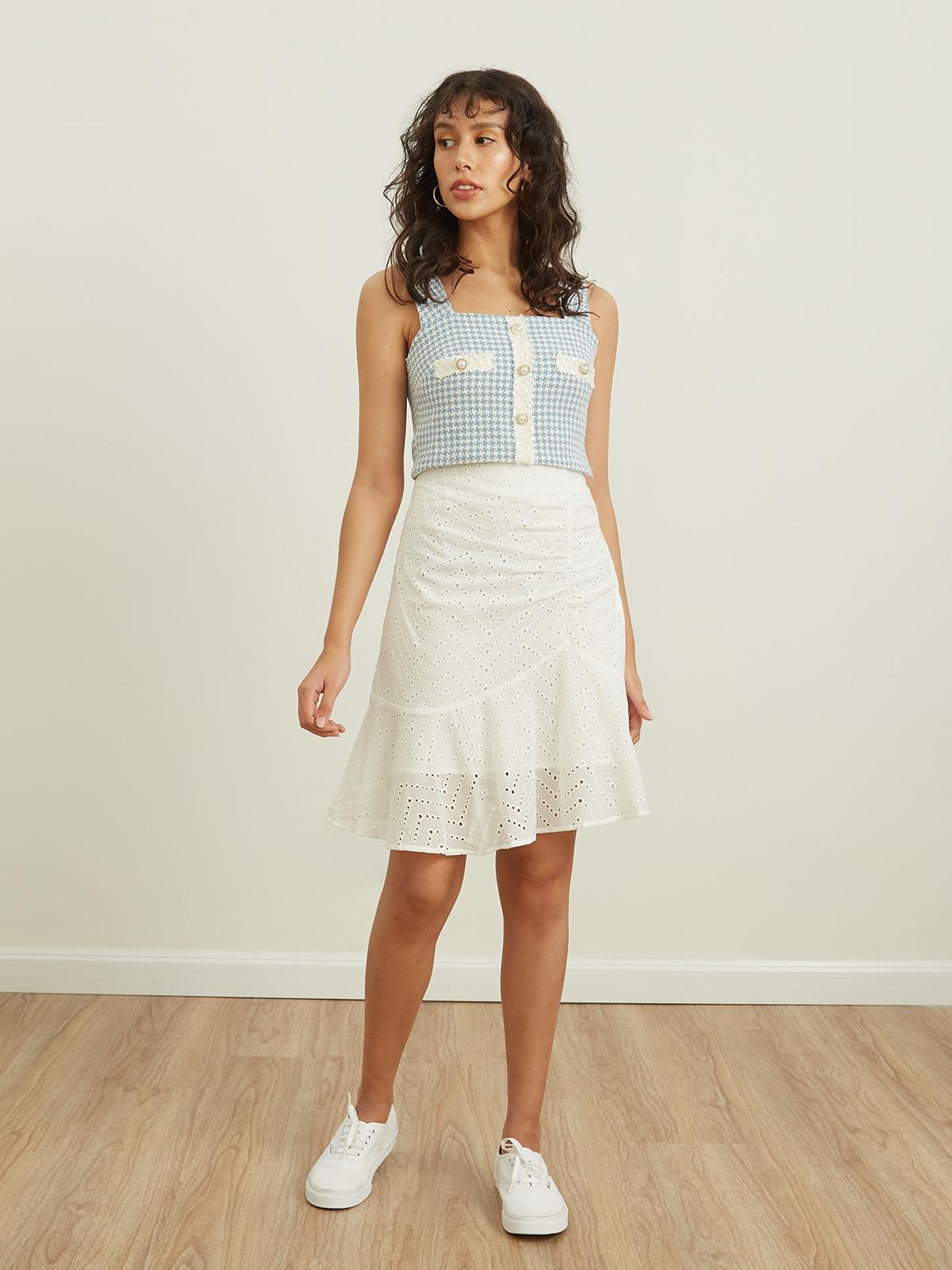 Frilled Lace High Waist Skirt - White