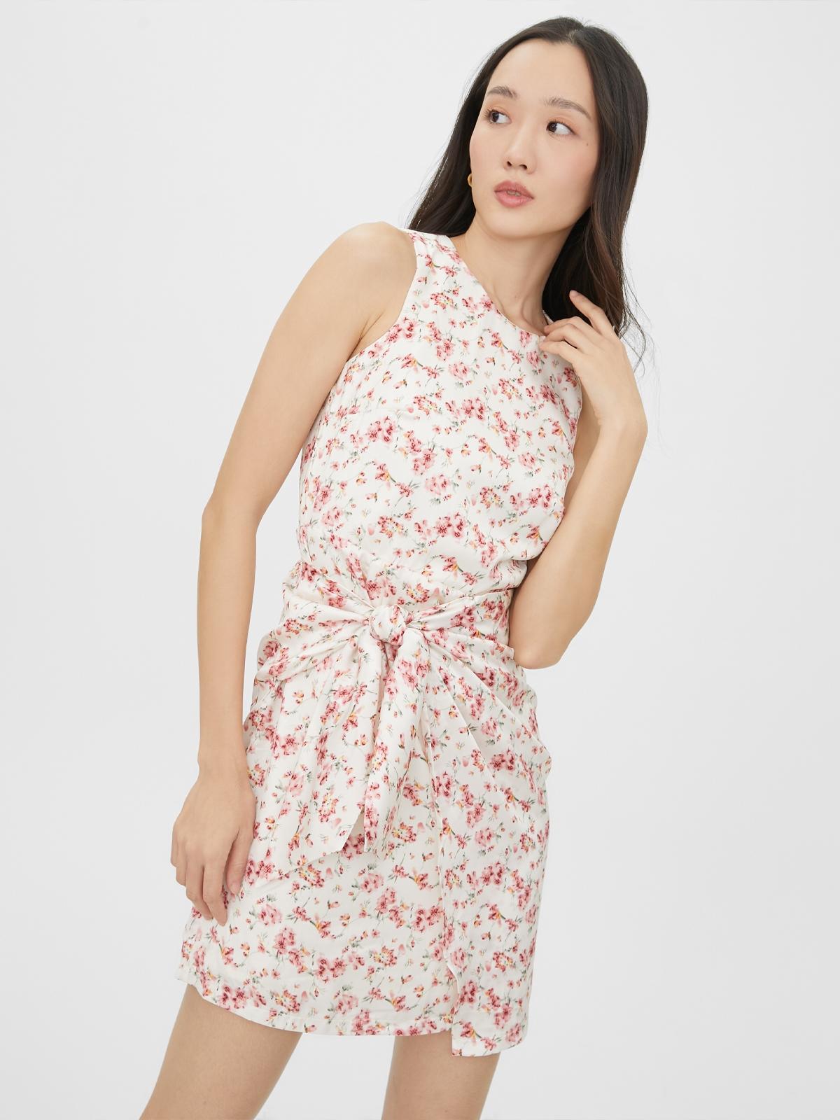 Sleeveless Floral Mini Dress - Cream
