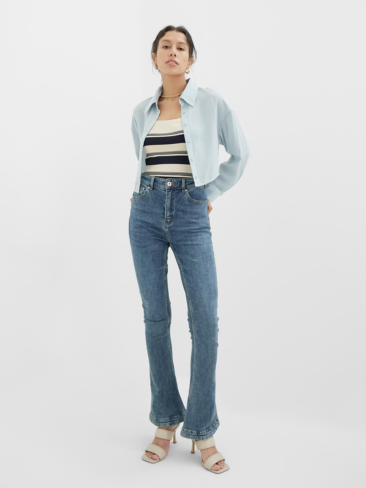 Sustainable Collared Crop Shirt - Blue Sustainable Collared Crop Shirt - Blue