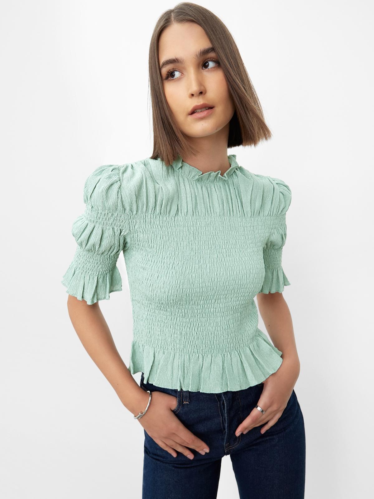 Smock Pleat Fitted Blouse - Green