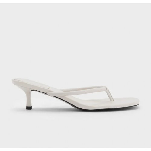 Square-Toe Kitten-Heel Thong Sandals - White 