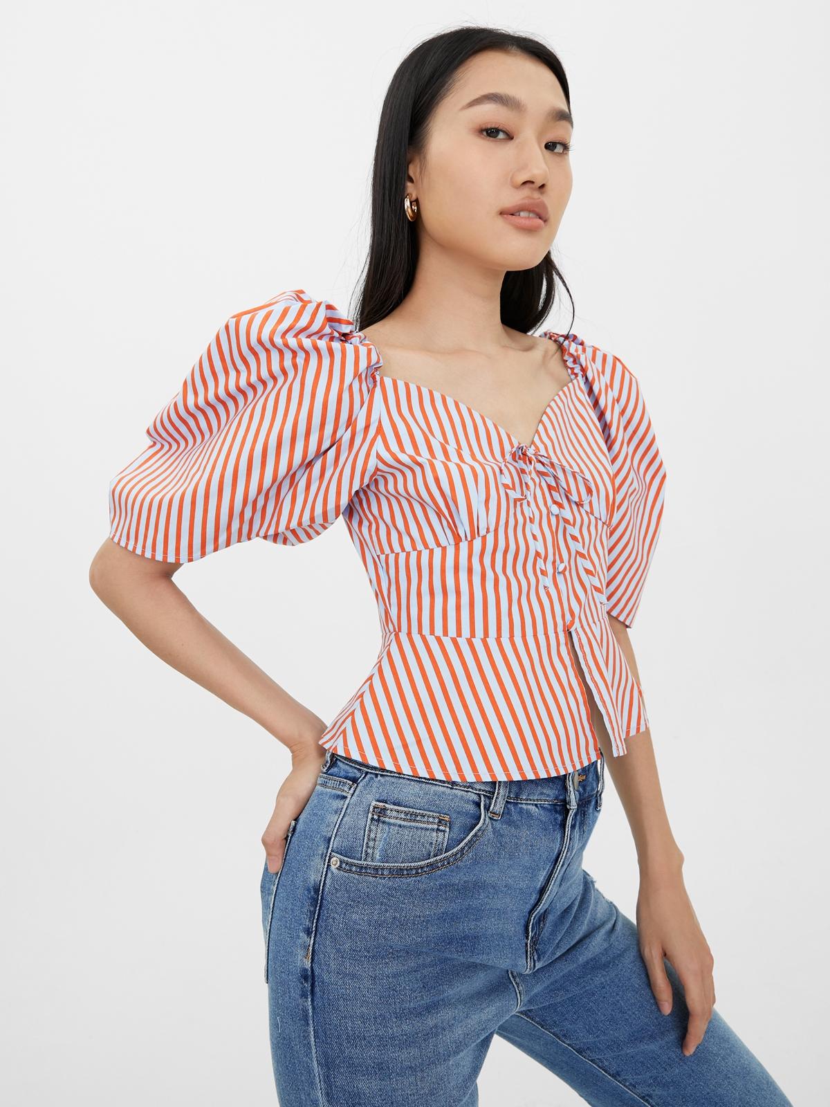 Sweetheart Puffed Sleeve Blouse - Orange