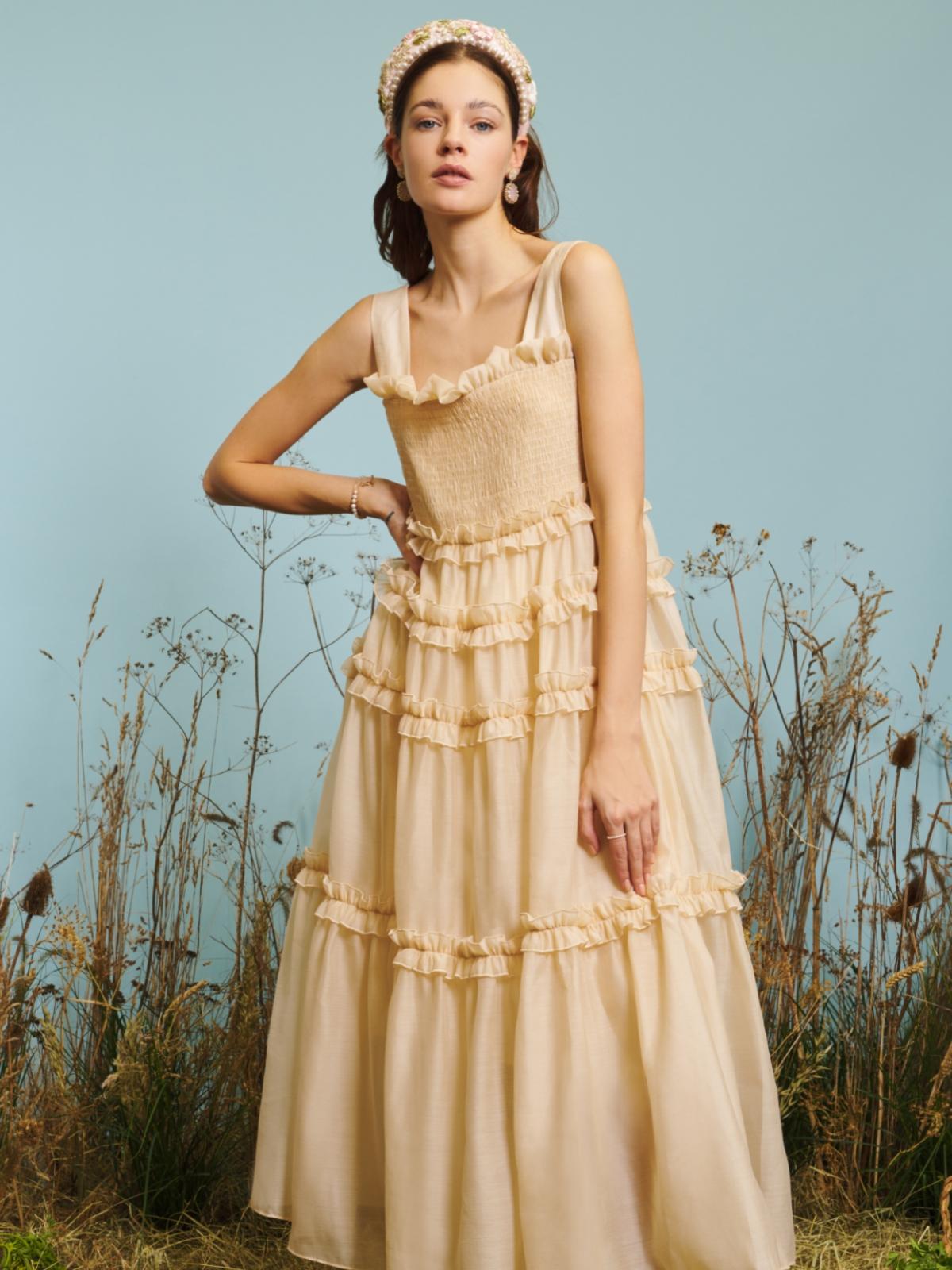 Buttercup Ruffle Maxi Dress - Beige