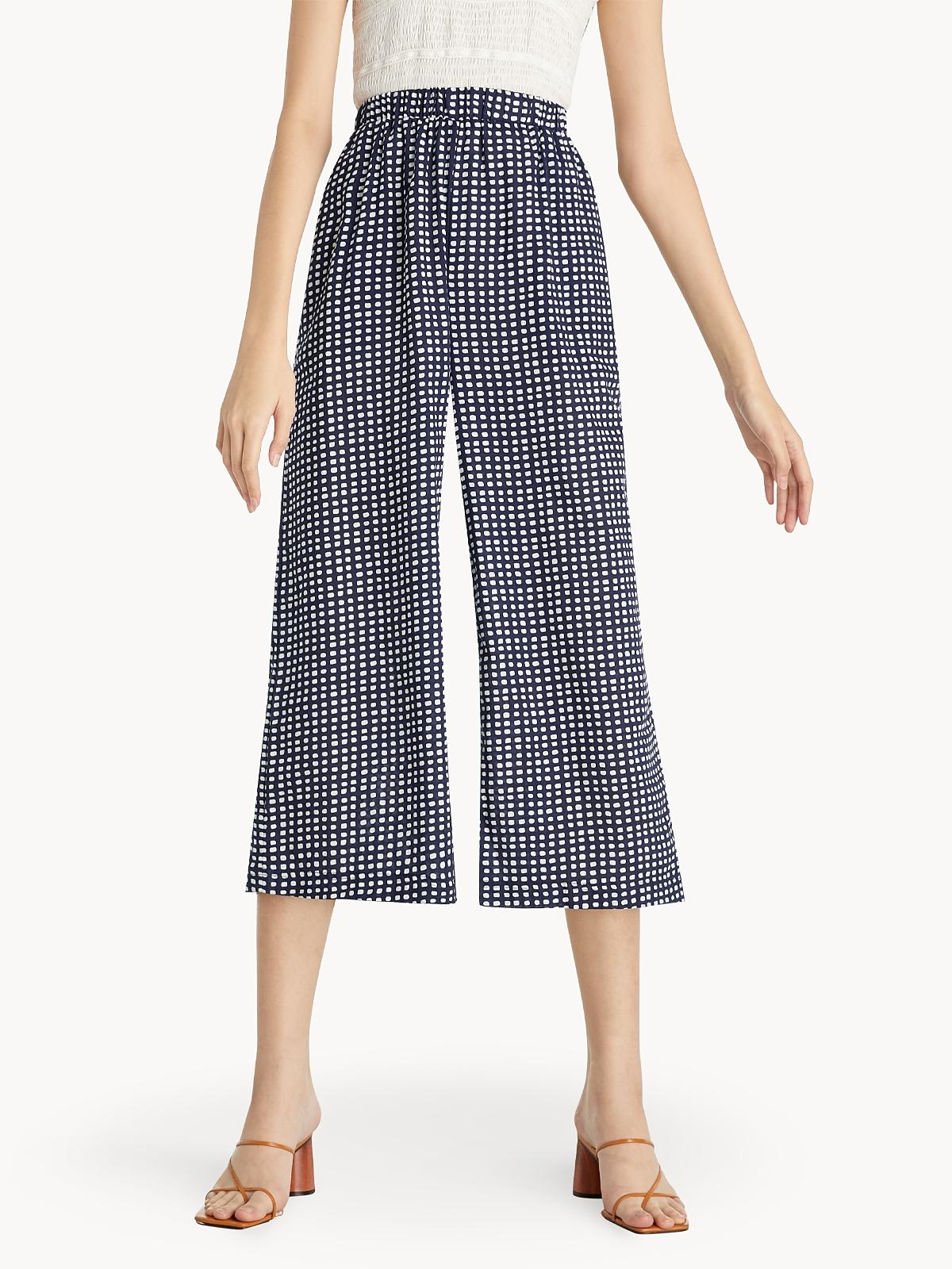 Cropped Elastic Waist Pants - Navy