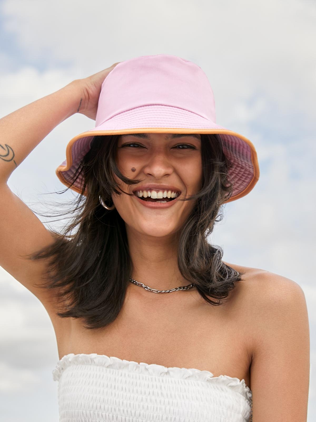 Contrast Trim Bucket Hat - Pink