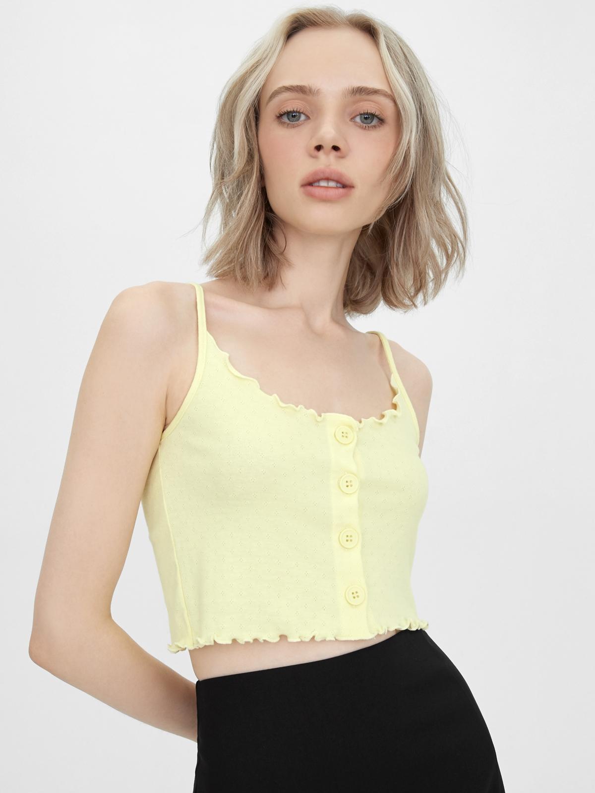 Sustainable Buttoned Frill Cami - Yellow