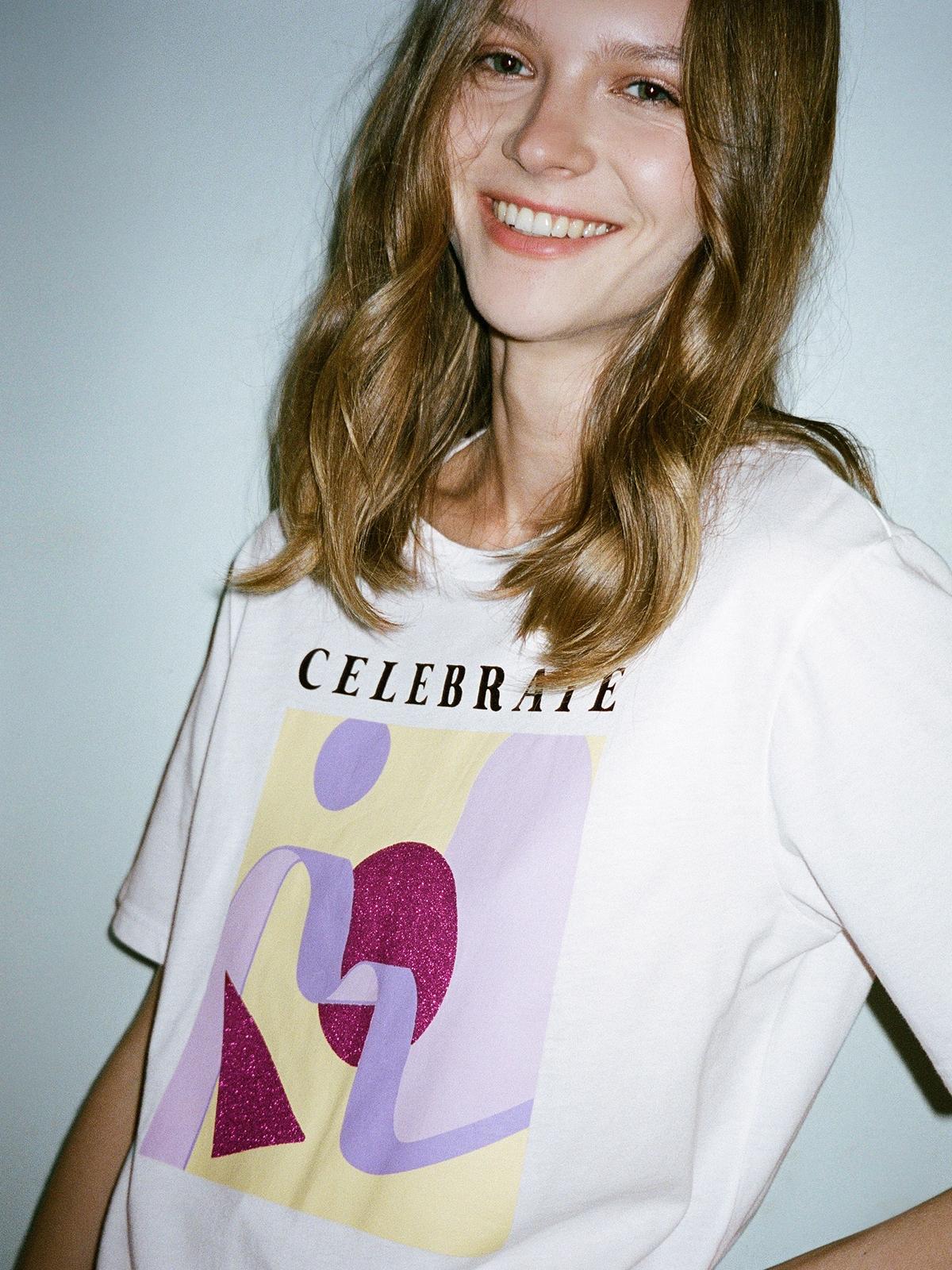 Sustainable Celebrate Abstract Print Graphic Tee - White