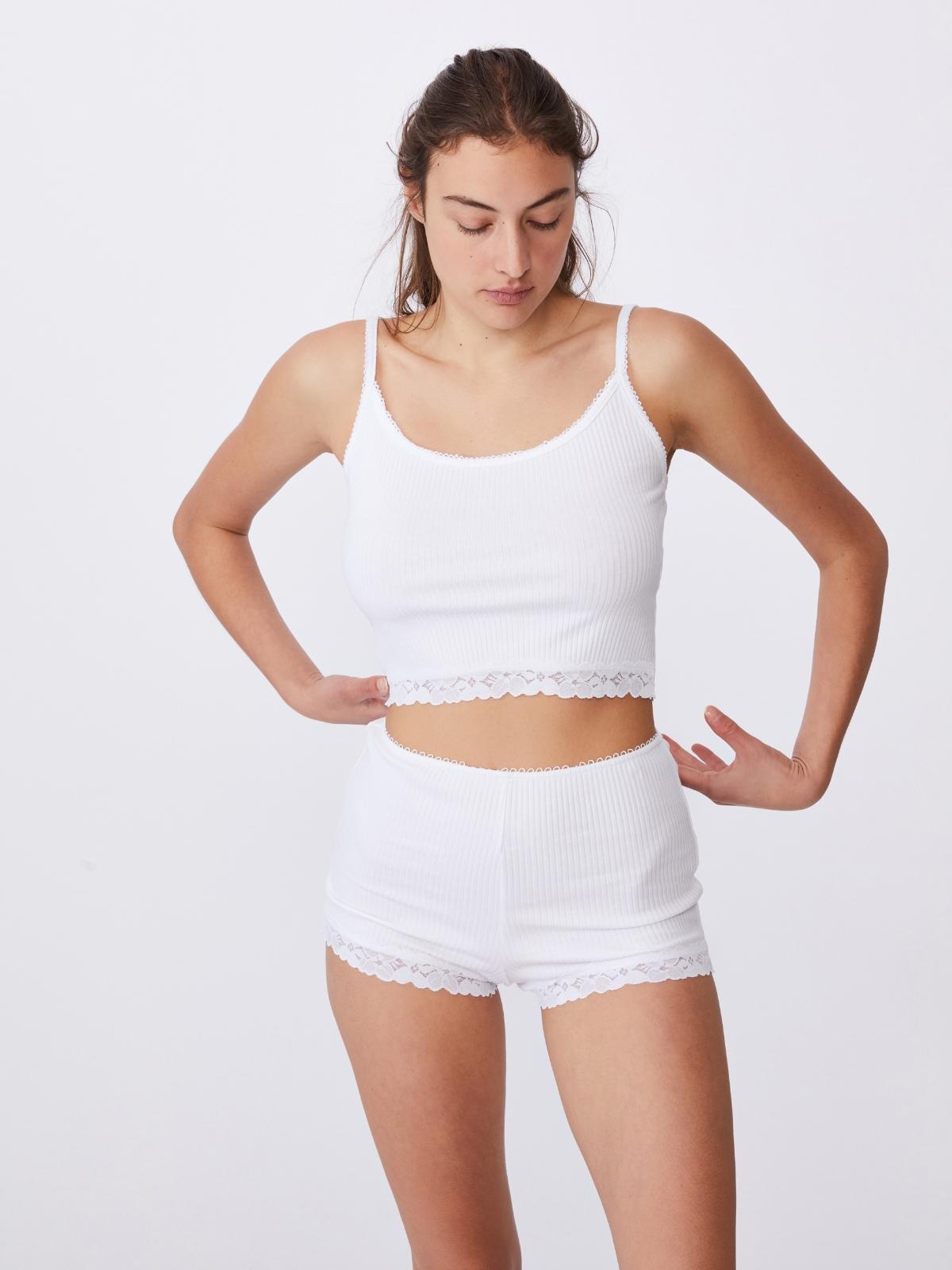 Rib Lace Sleep Cami - White