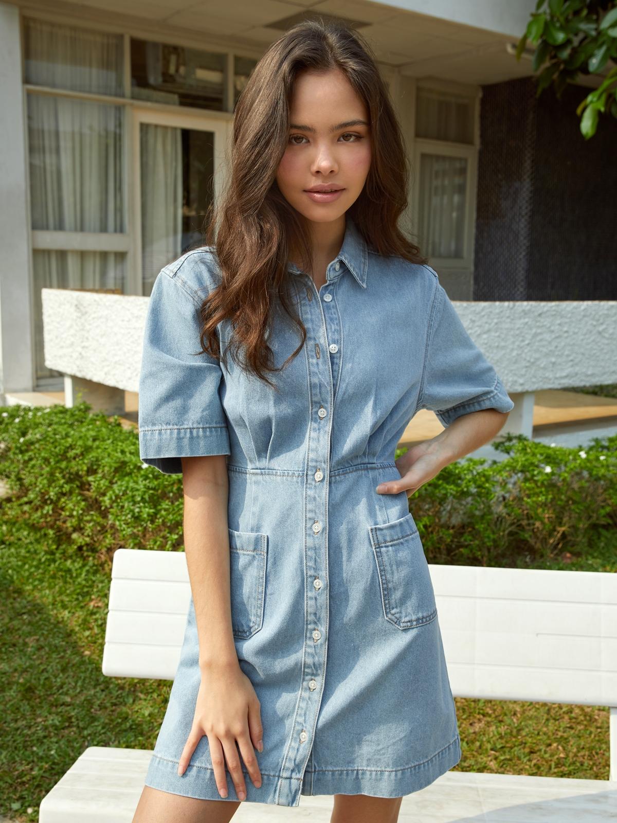 Sustainable Button Up Dress - Blue