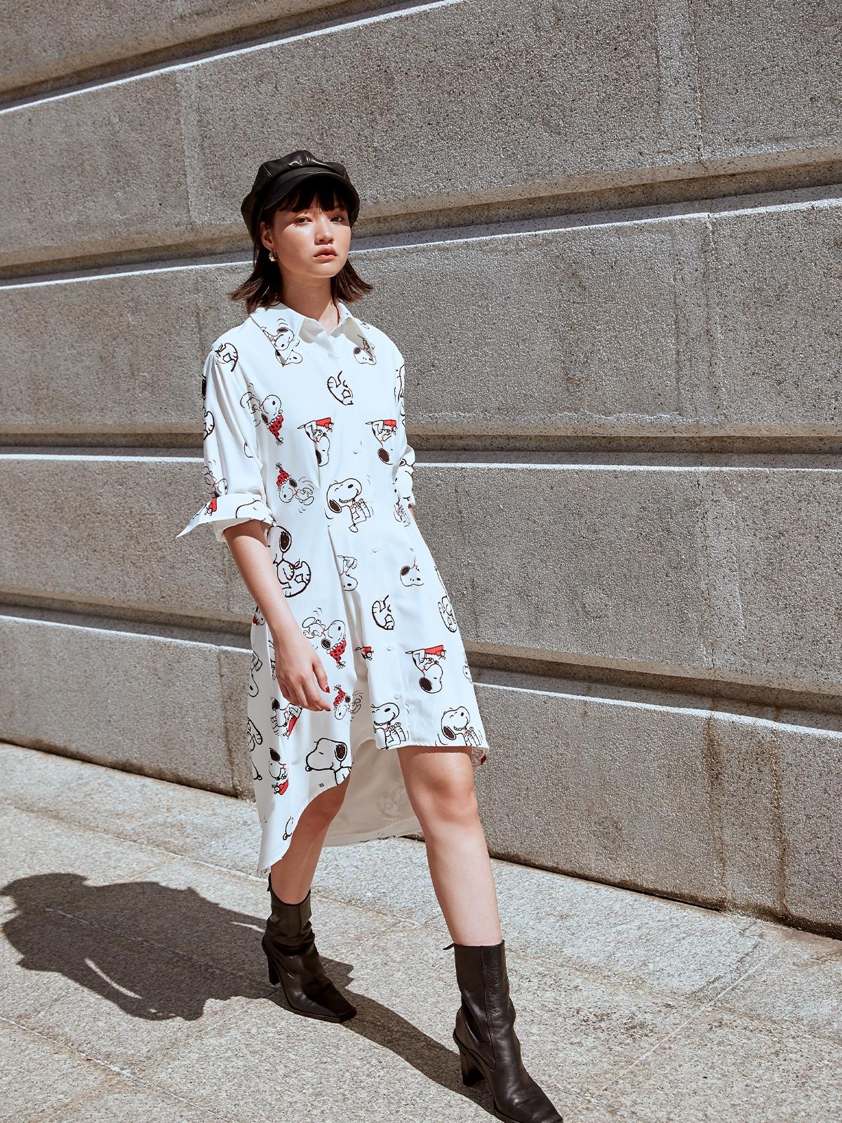 Graphic Print Midi Dress - White