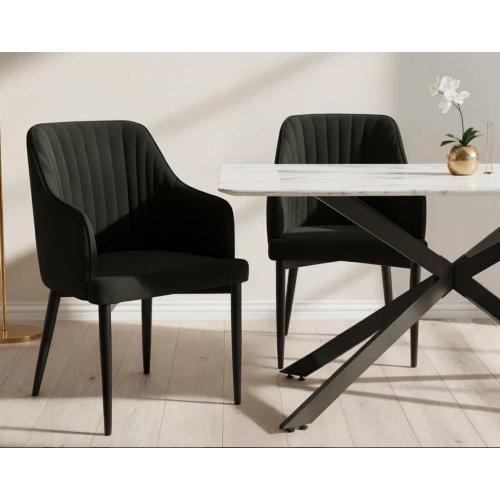 Elly Curved Velvet Dining Chairs Set of 2 in Black