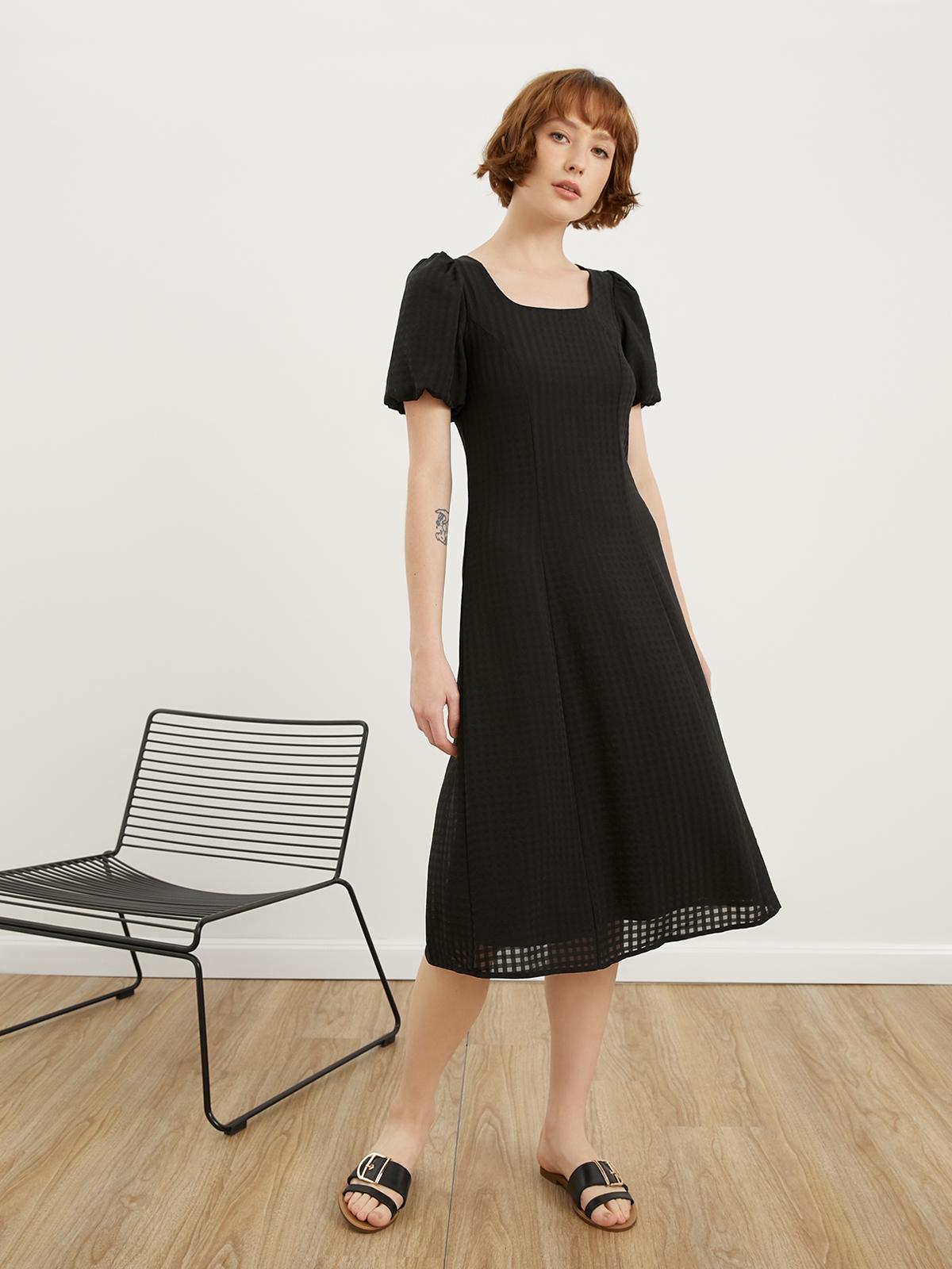 Puffed Sleeve Dress - Black