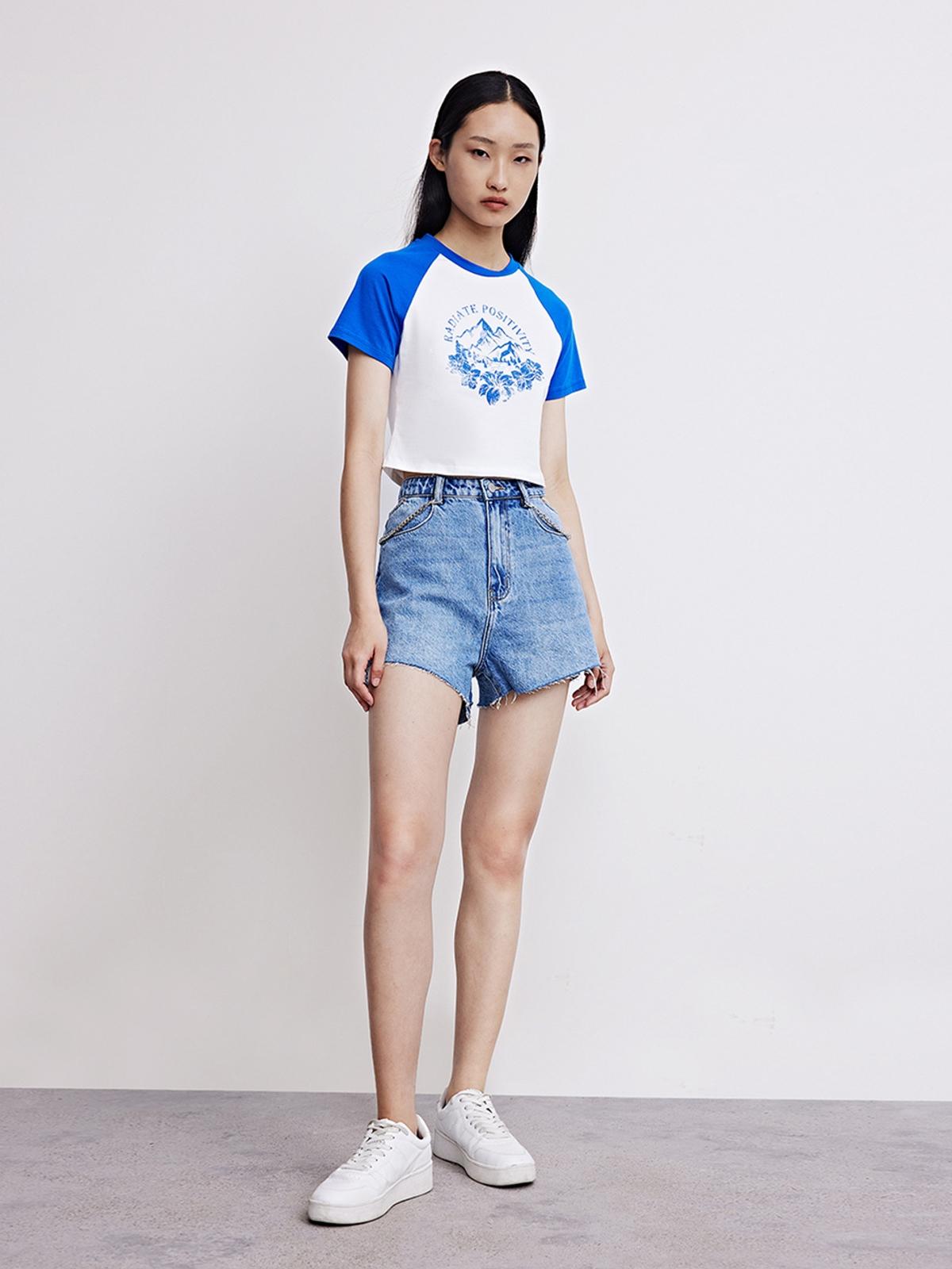 Graphic Print Crop Top - White