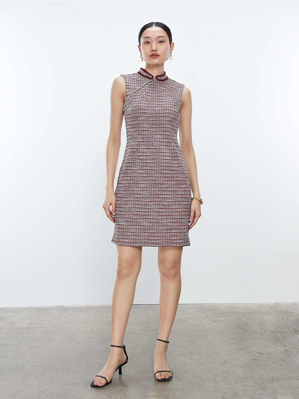 Mandarin Collar Sleeveless Dress - Red