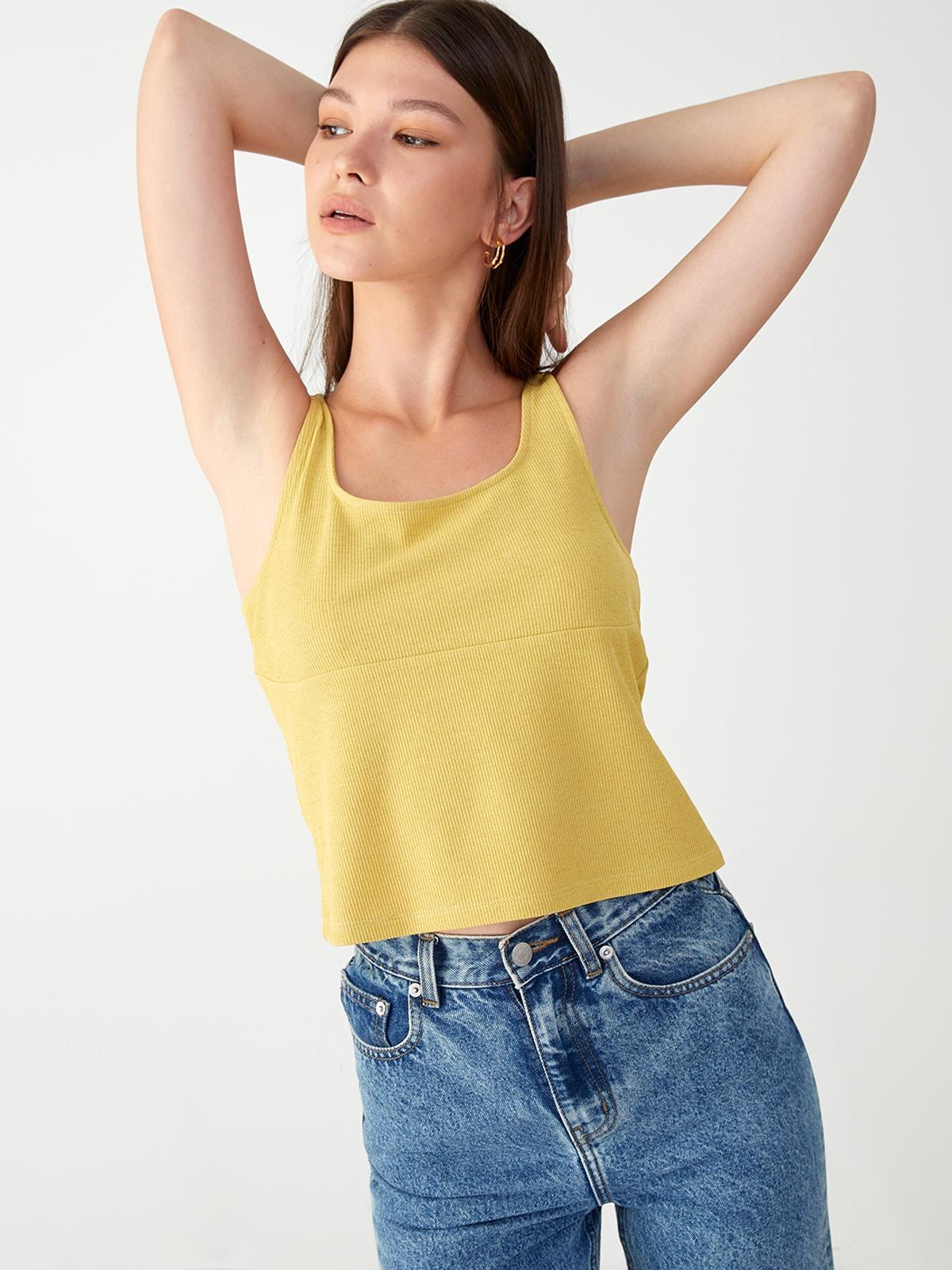 Ribbed U-Neckline Tank Top - Mustard