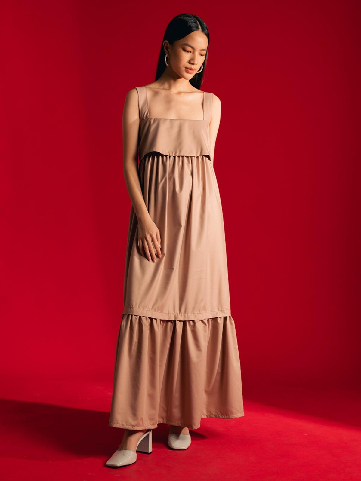 Lois Square Neck Tiered Dress - Oat