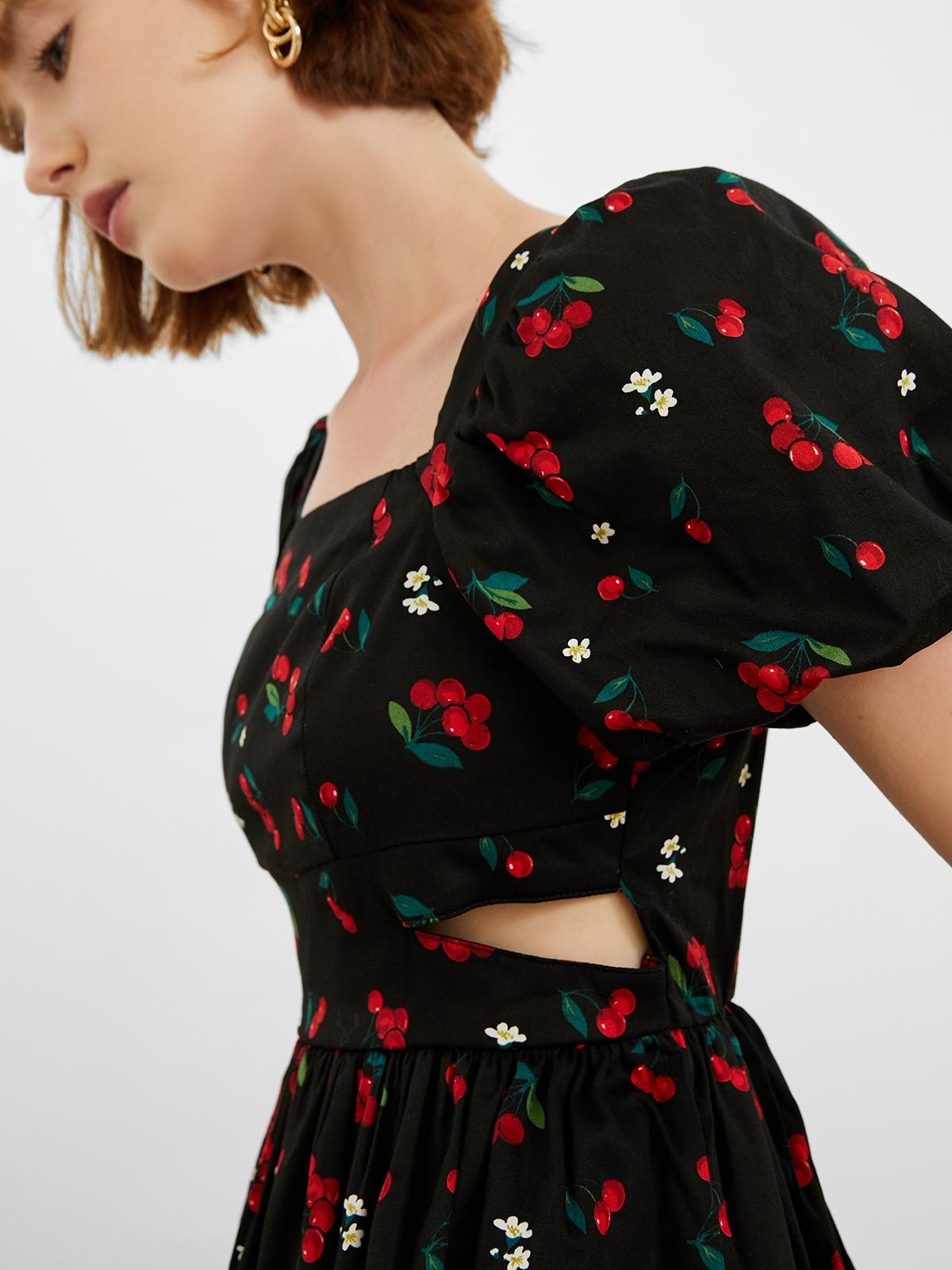 Cherry Layered Cut Out Mini Dress - Black