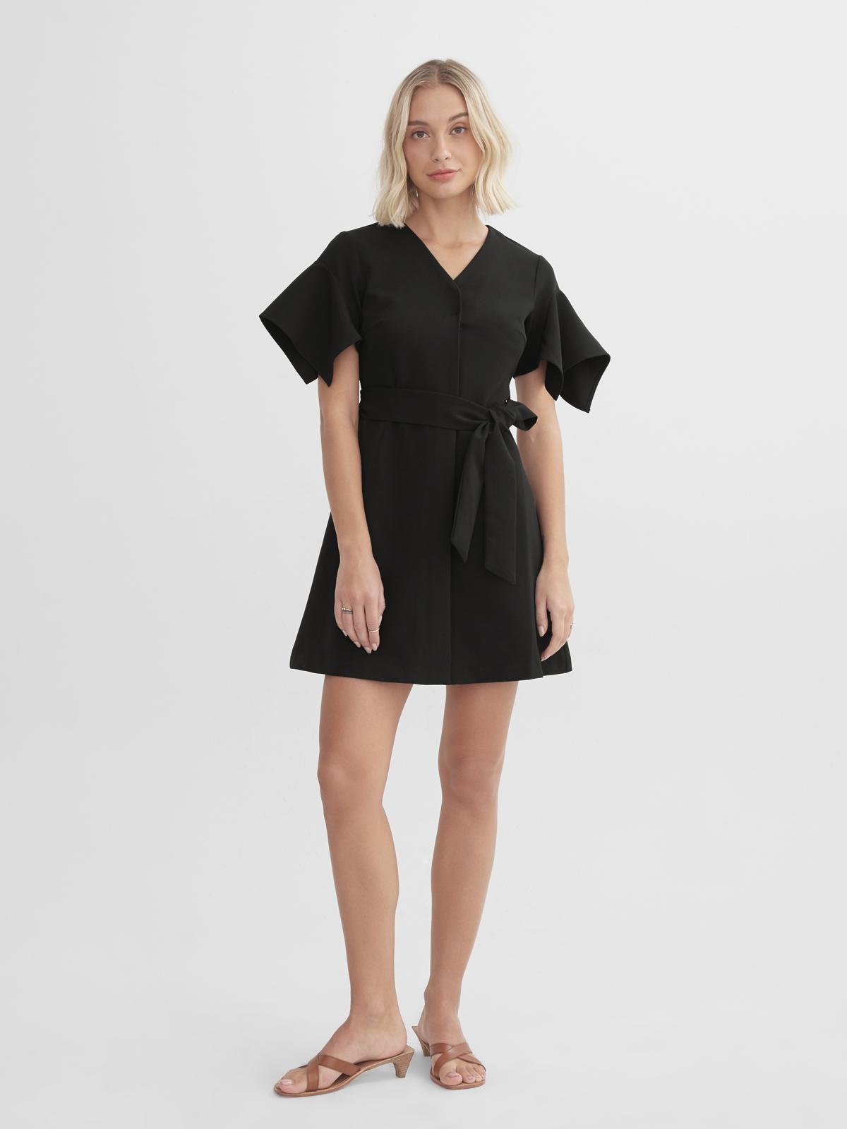 Structured Drape Shoulder Dress - Black