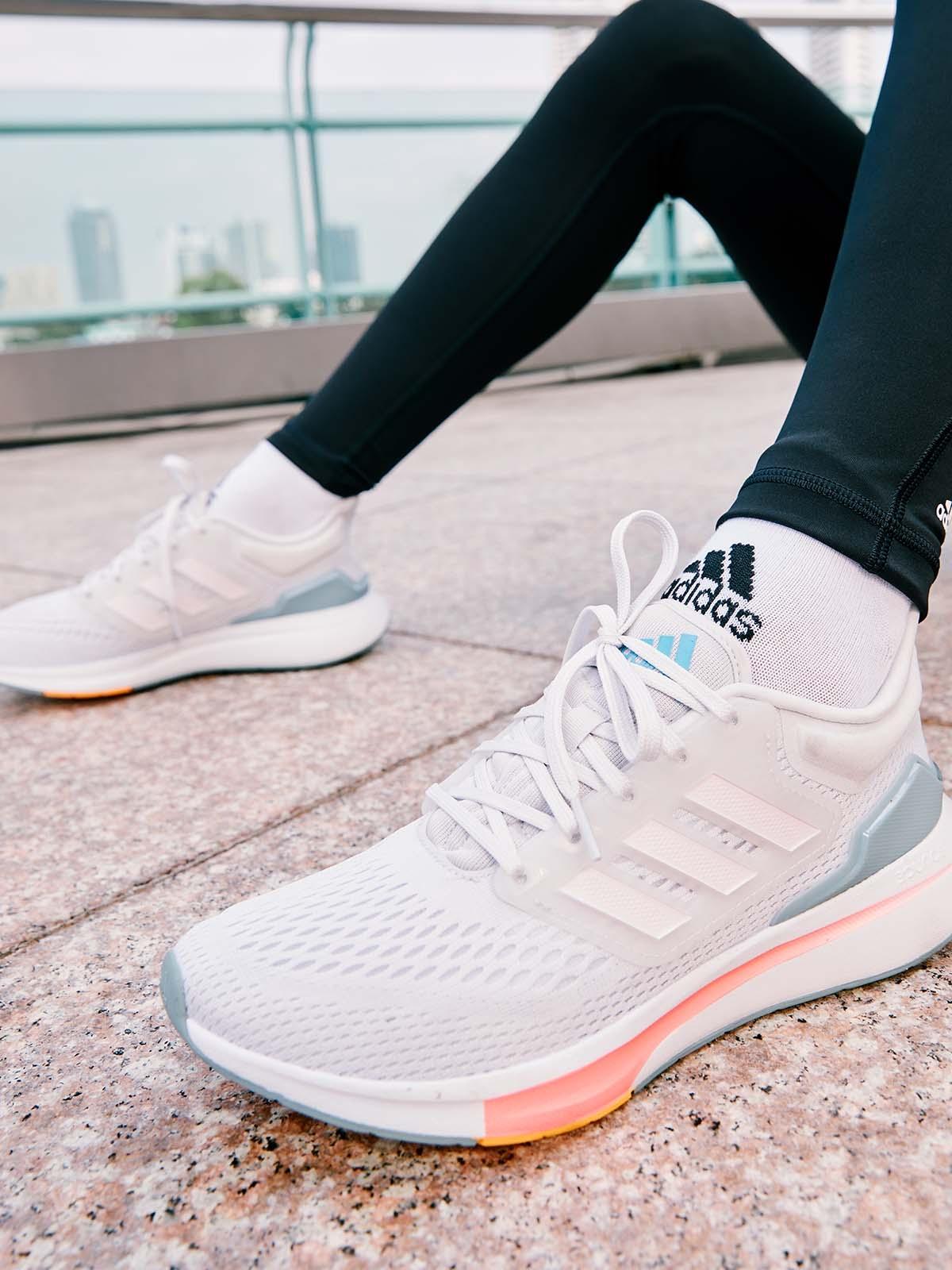 EQ21 Run Shoes - Dash Grey/Almost Pink/Acid Red