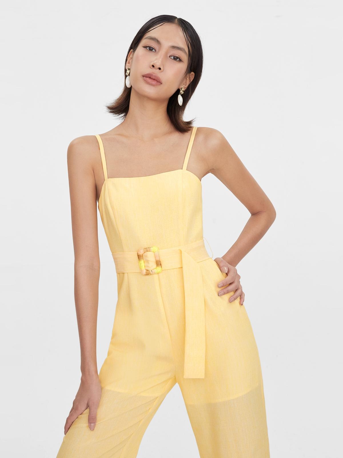 Colorful Woven Buckle Cami Jumpsuit - Yellow