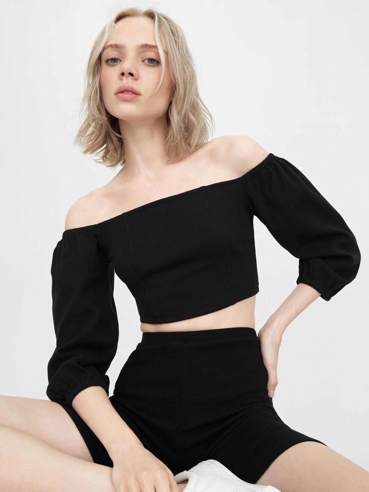 Sustainable Off Shoulder Crop Blouse - Black