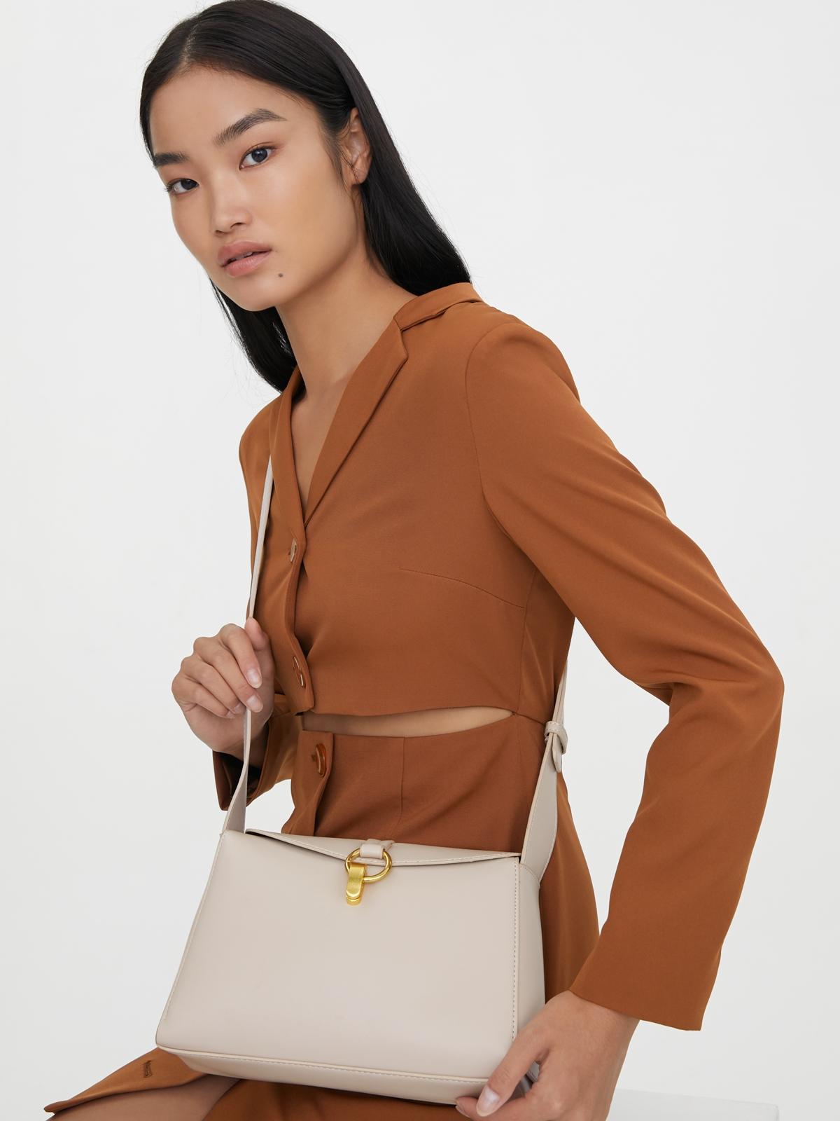 Gold Buckle Crossbody Bag - Beige