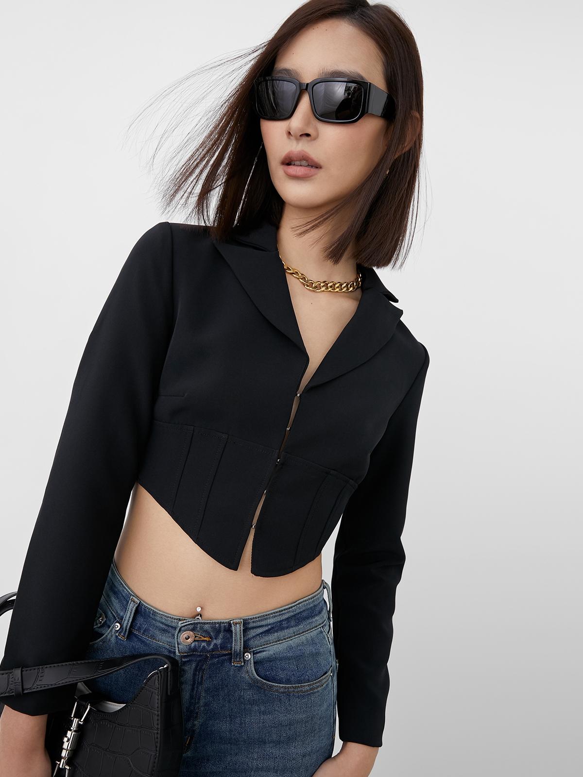 Fitted Asymmetrical Blazer - Black