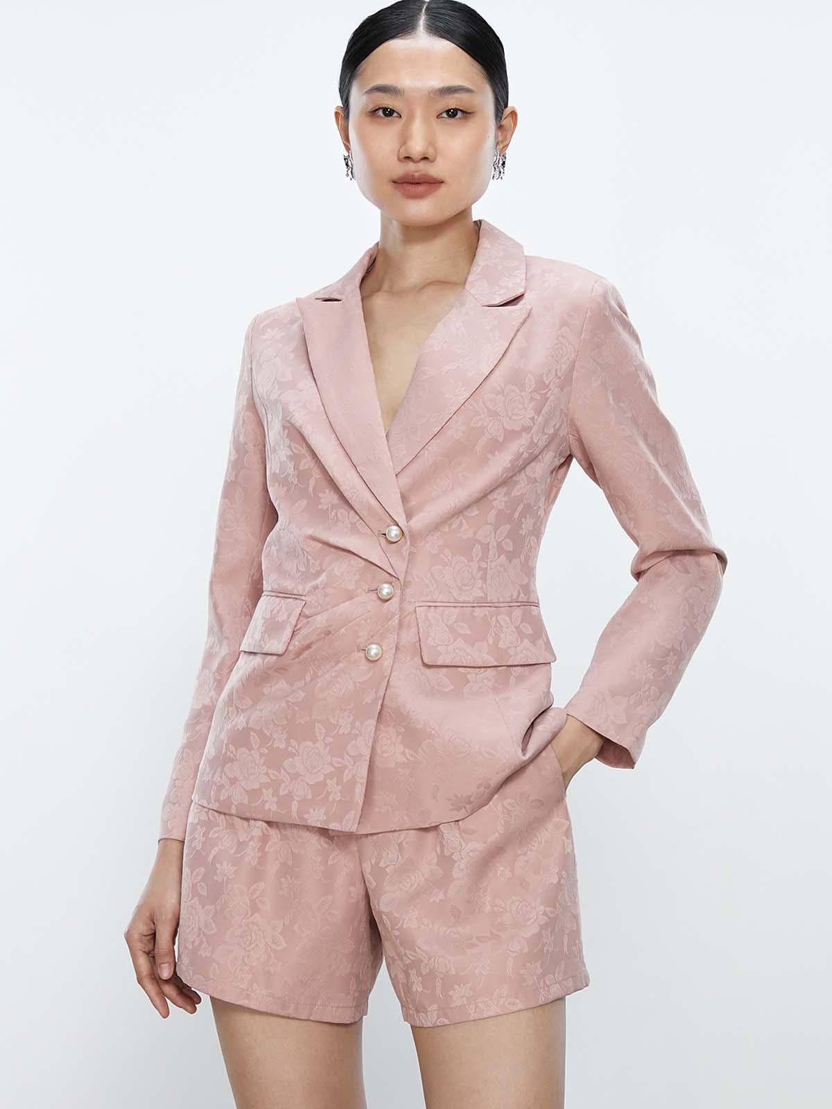 Long Sleeve Button Front Blazer - Pink