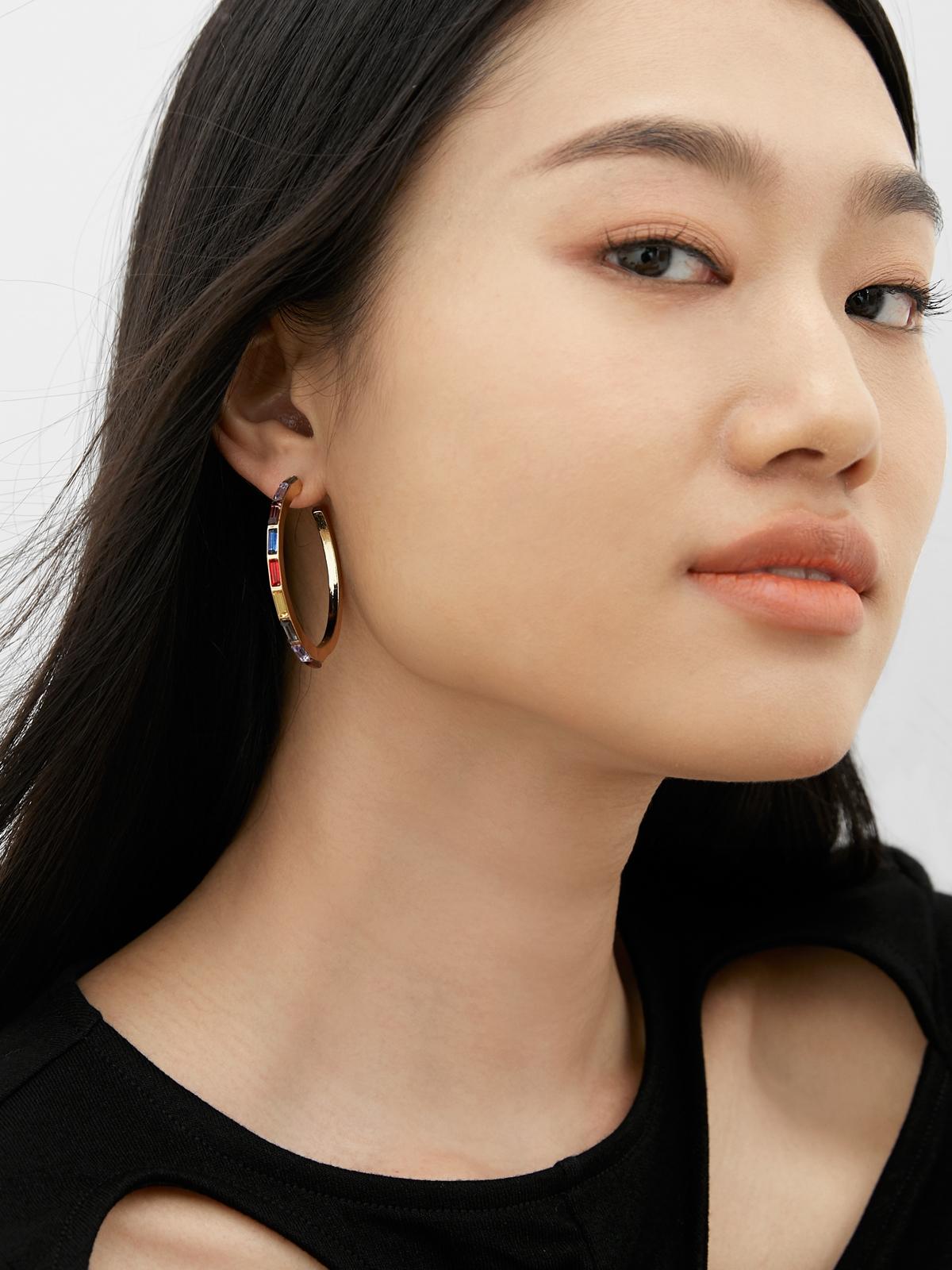 Gem Open Hoop Earrings - Multi Color