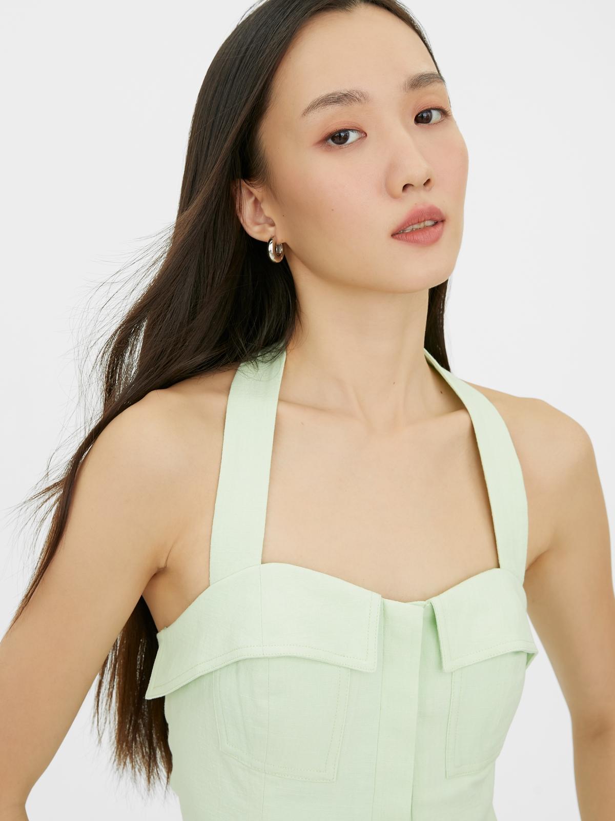 Halter Button Up Tank Top - Mint