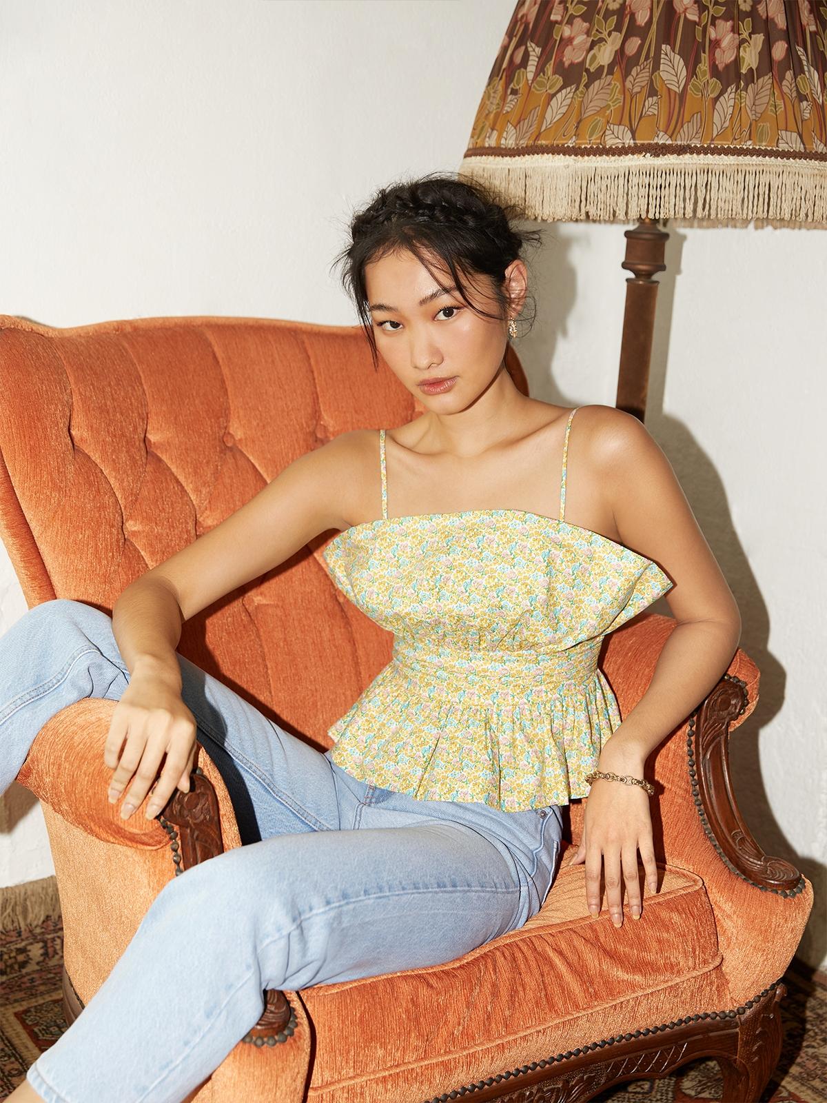 Floral Cinched Cami - Yellow