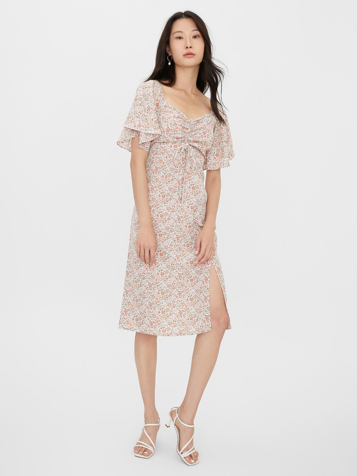 Butterfly Sleeve Floral Dress - Print