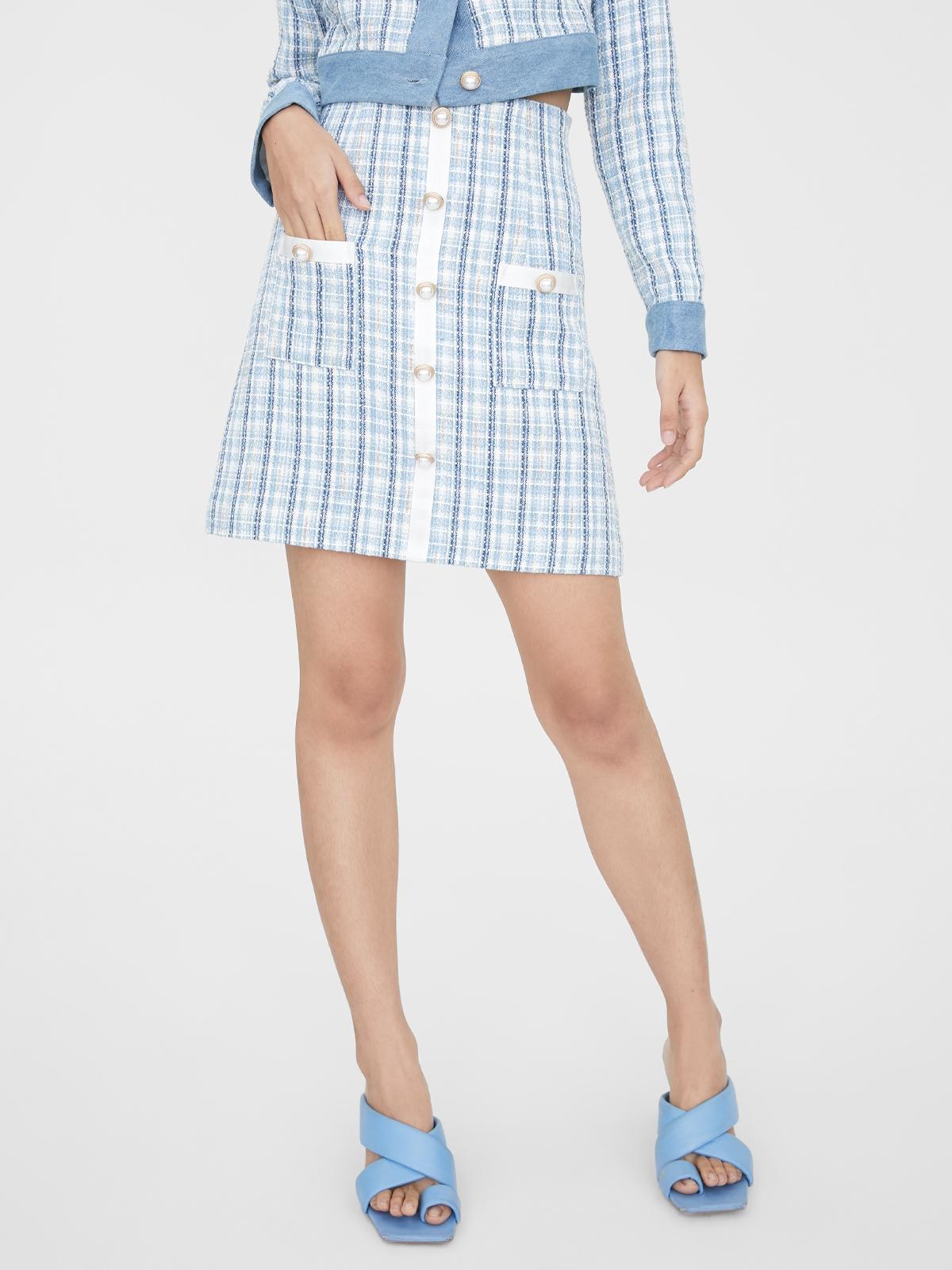 Tweed Button Up Skirt - Baby Blue