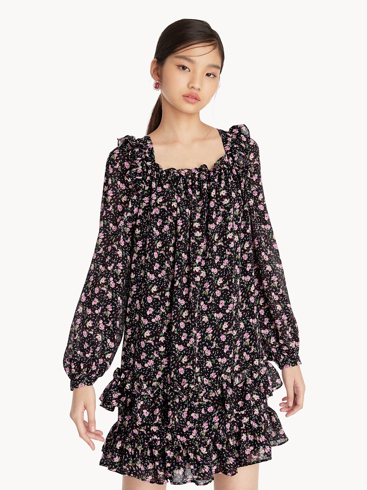 Mini Floral Tiered Dress - Black