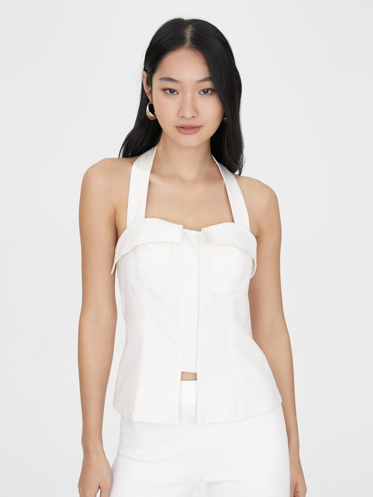 Halter Button Up Tank Top - White