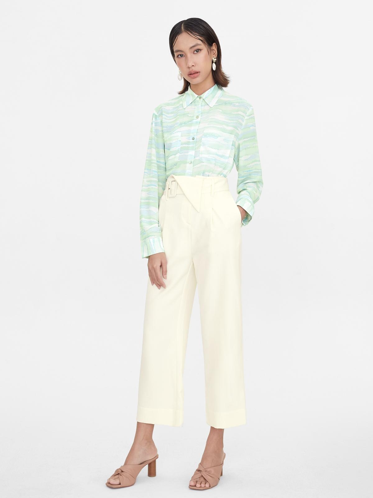 Front Fold Belted Pants - Off-White