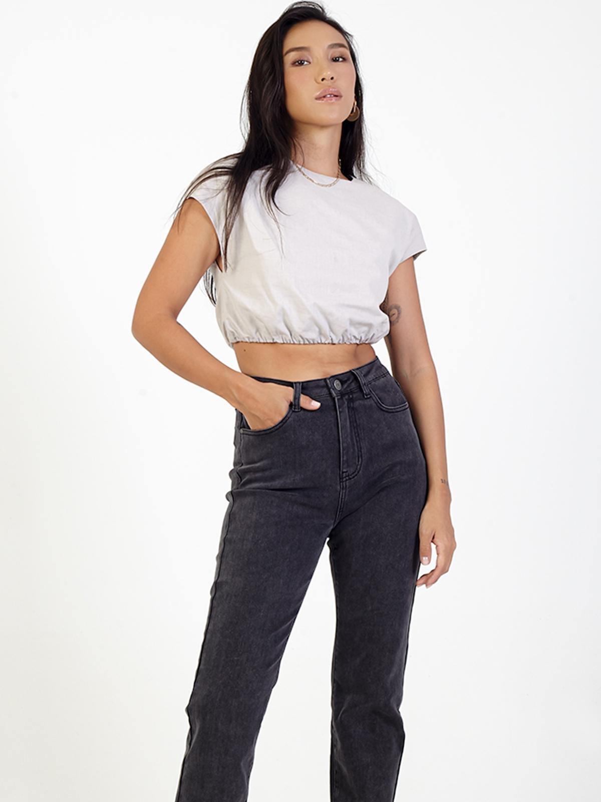 Linen Crop Top - Light Grey