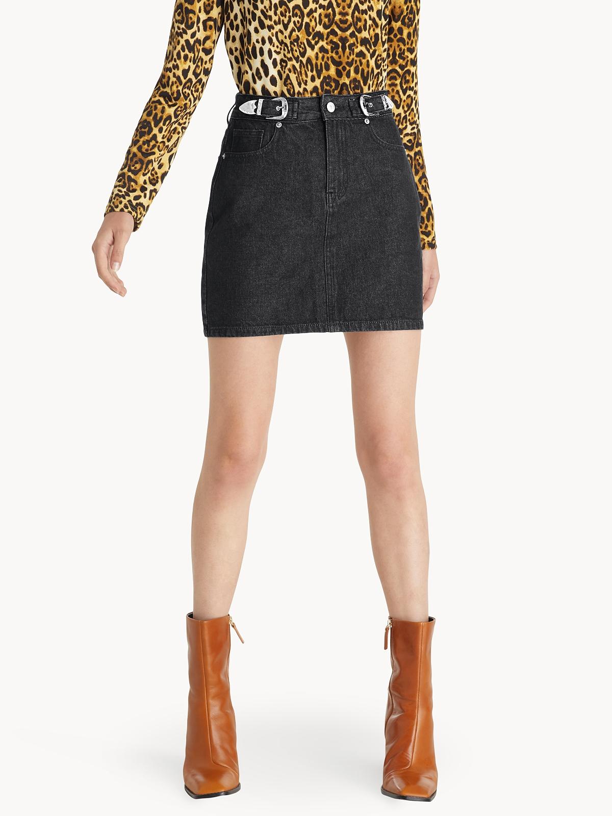 Mini Buckle Detail Skirt - Black