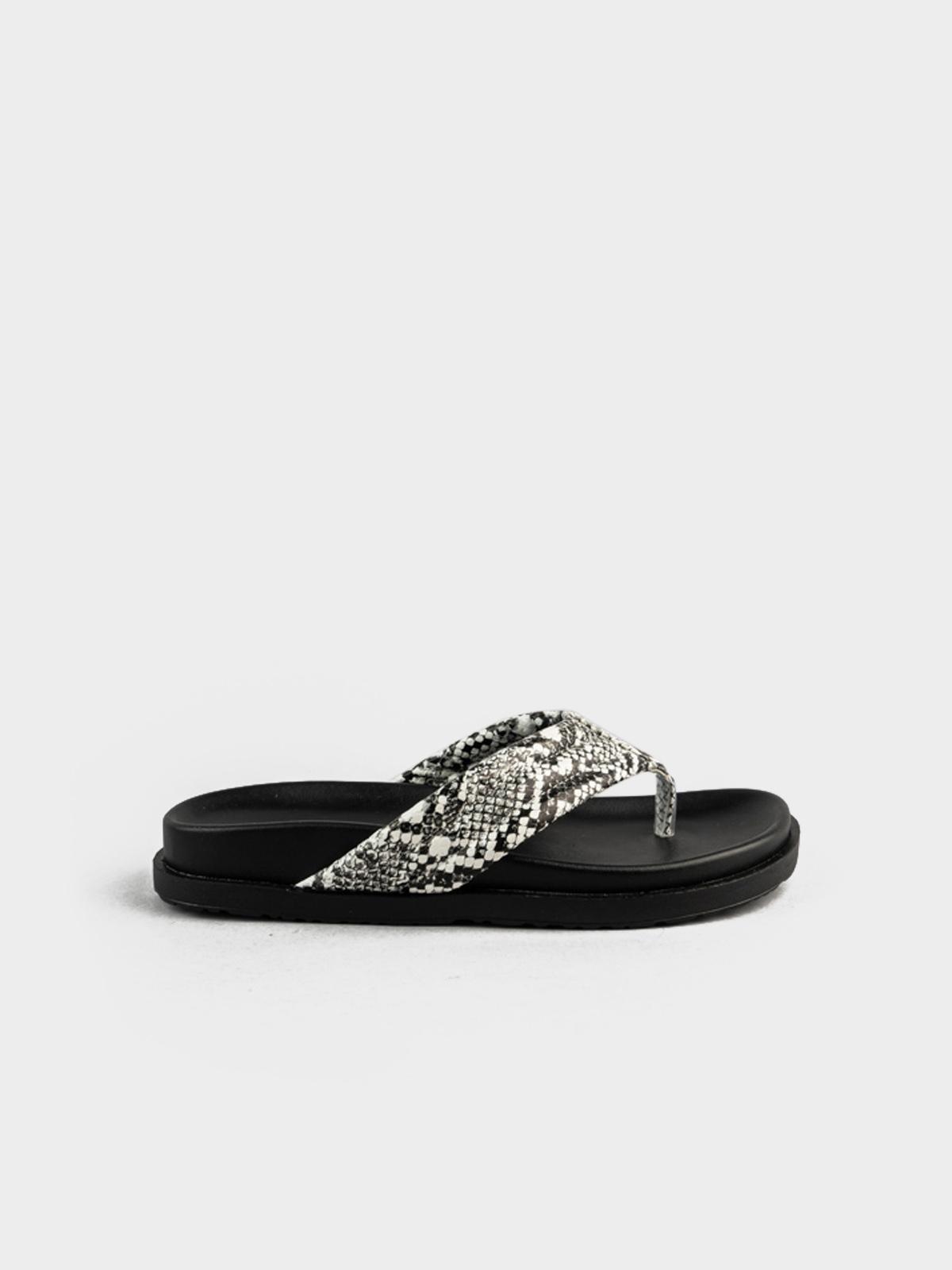 Faux Python Print Flat Thong - Black
