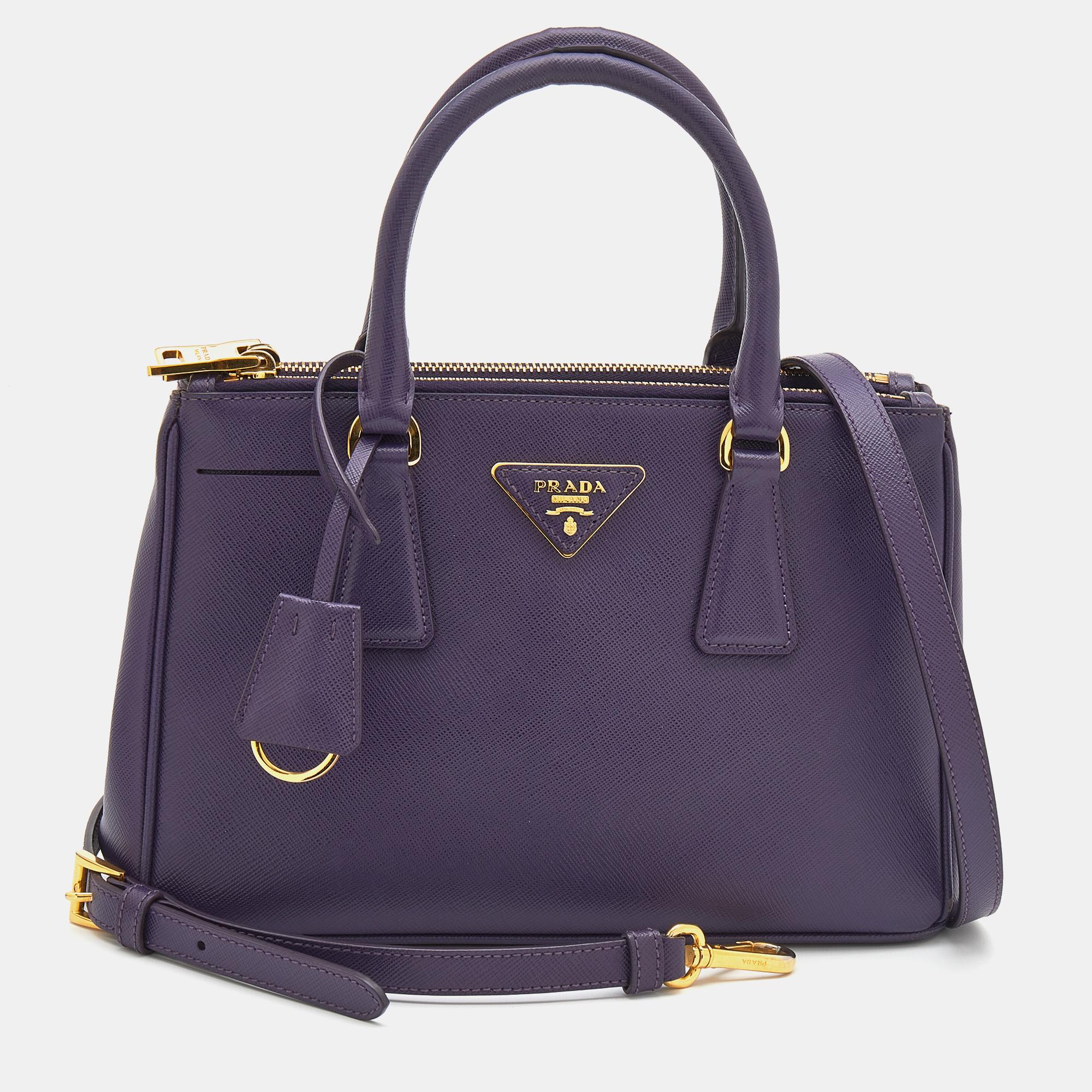 Prada Purple Saffiano Leather Small Galleria Double Zip Tote