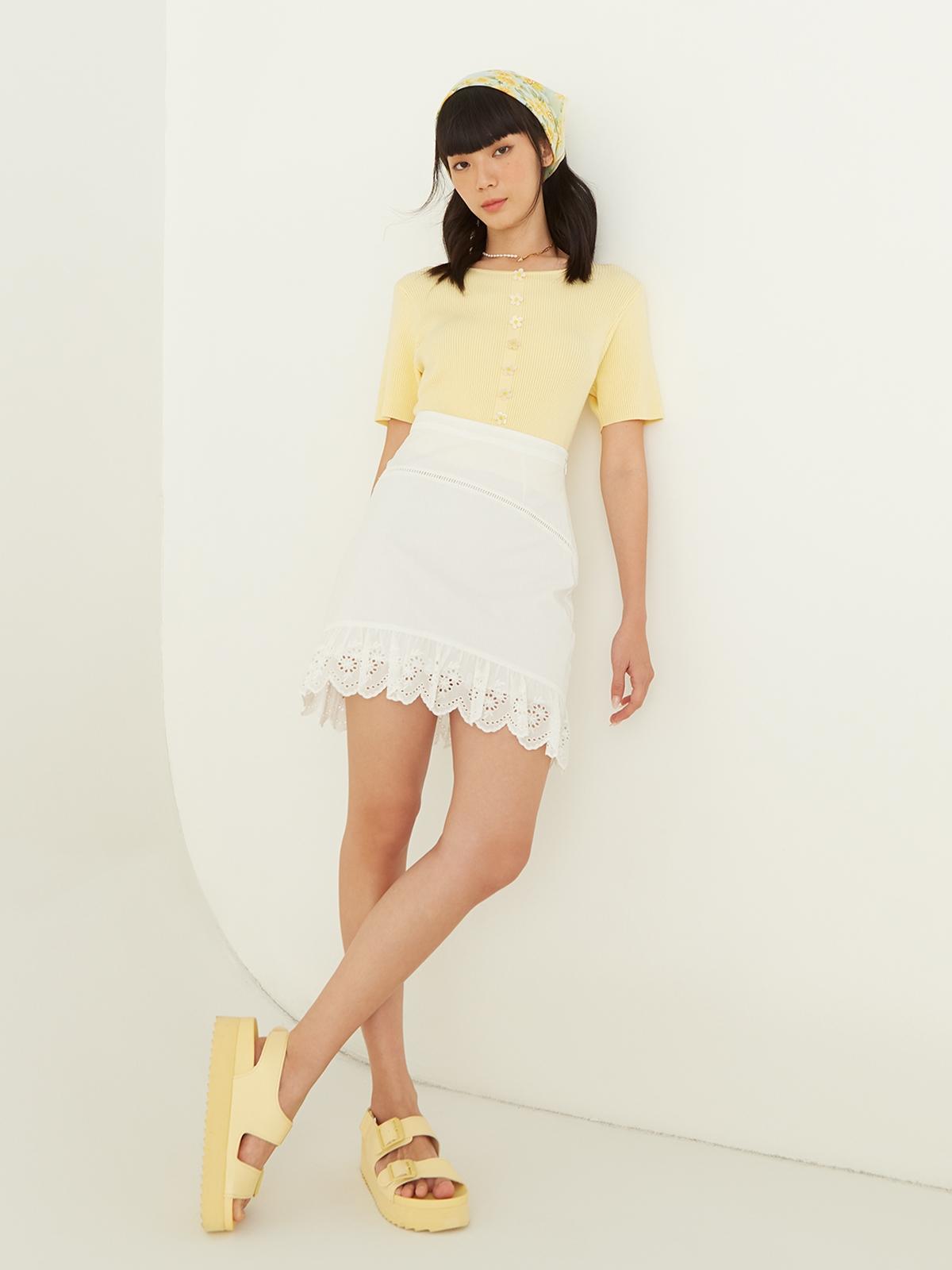 Sustainable Frilled Layered Mini Skirt - White