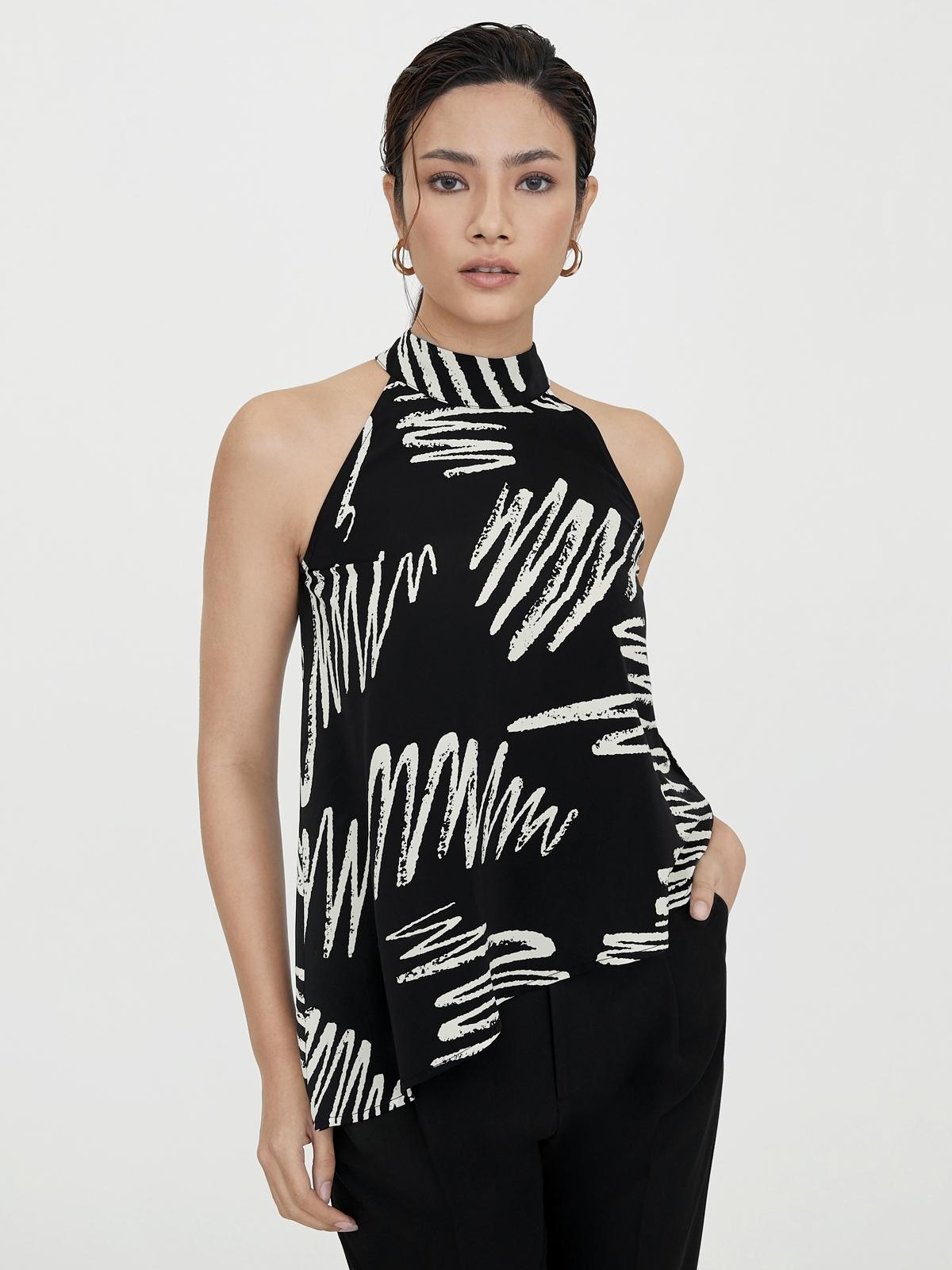 Scribble Print Halter Top - Black