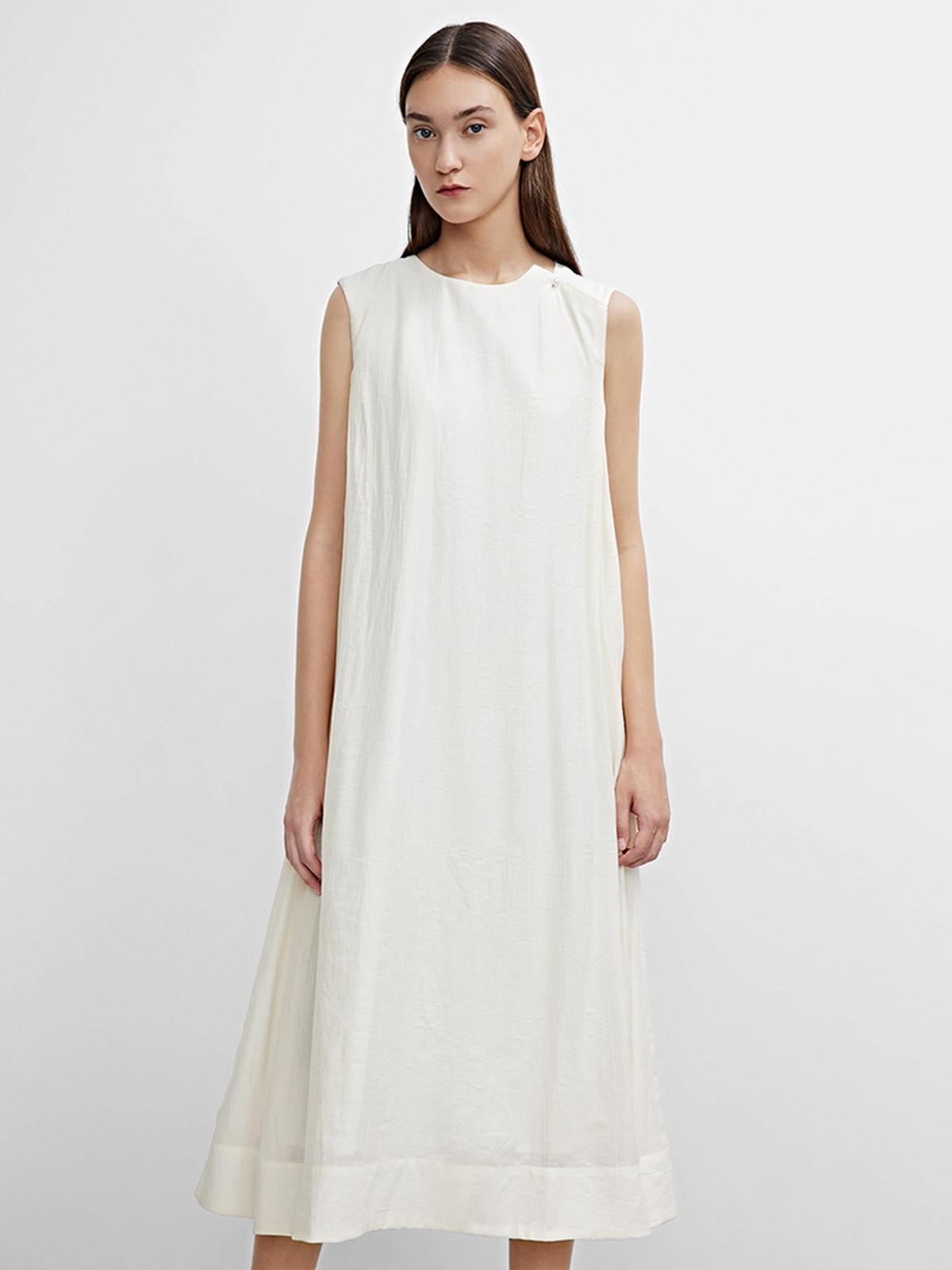 Sleeveless Loose Midi Dress - White Sleeveless Loose Midi Dress - White
