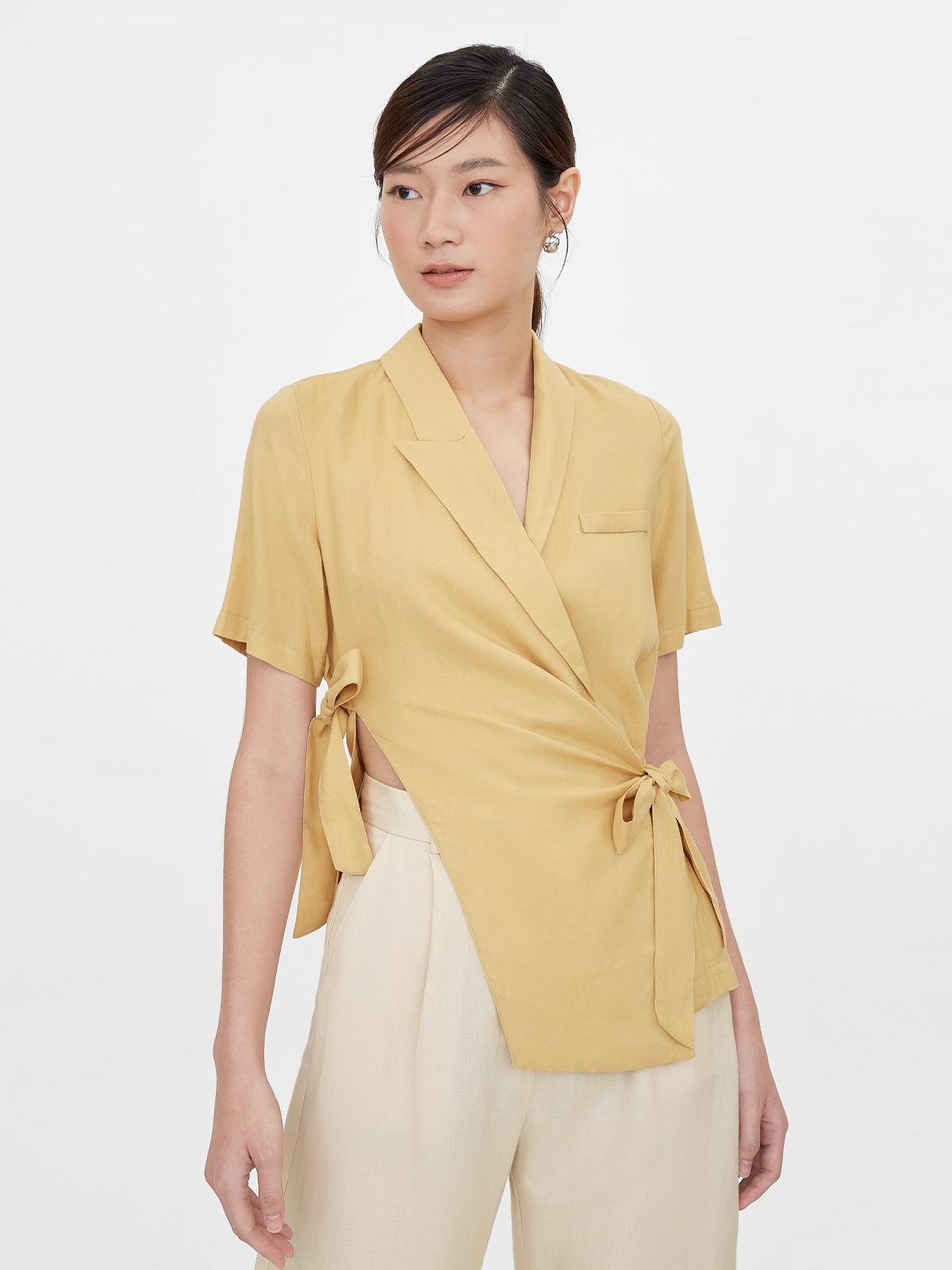 Side Wrap Bow Cut Out Blazer - Yellow