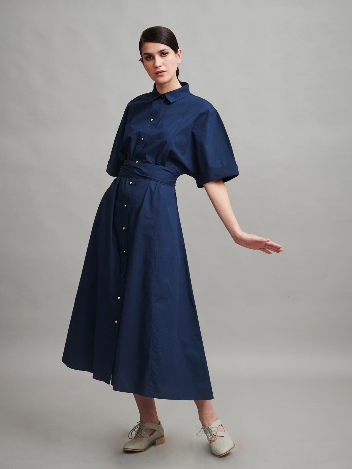 A-Line Poplin Dress - Dark Navy