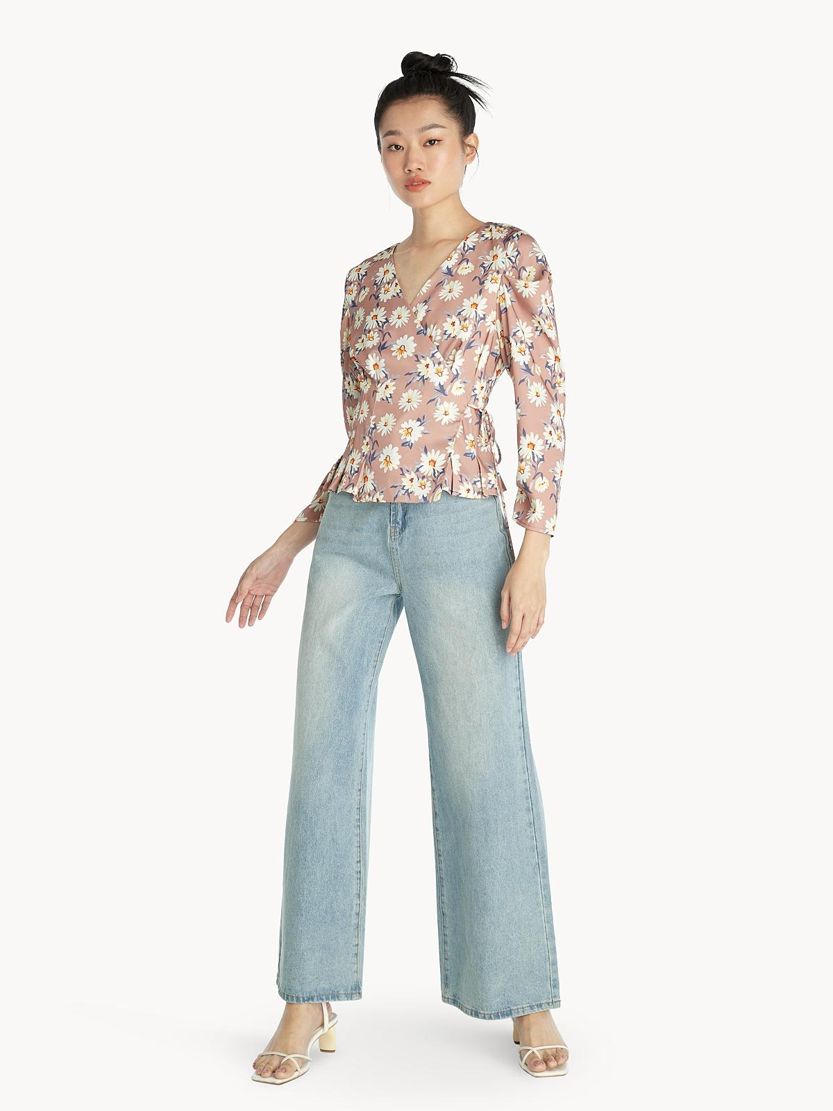 Daisy Wrap Peplum Blouse - Pink