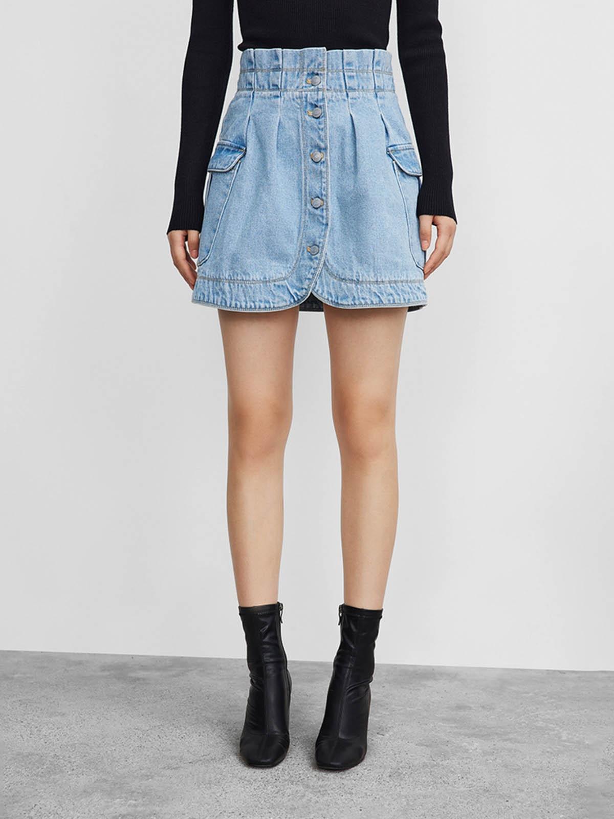Paper Bag Denim Skirt - Denim